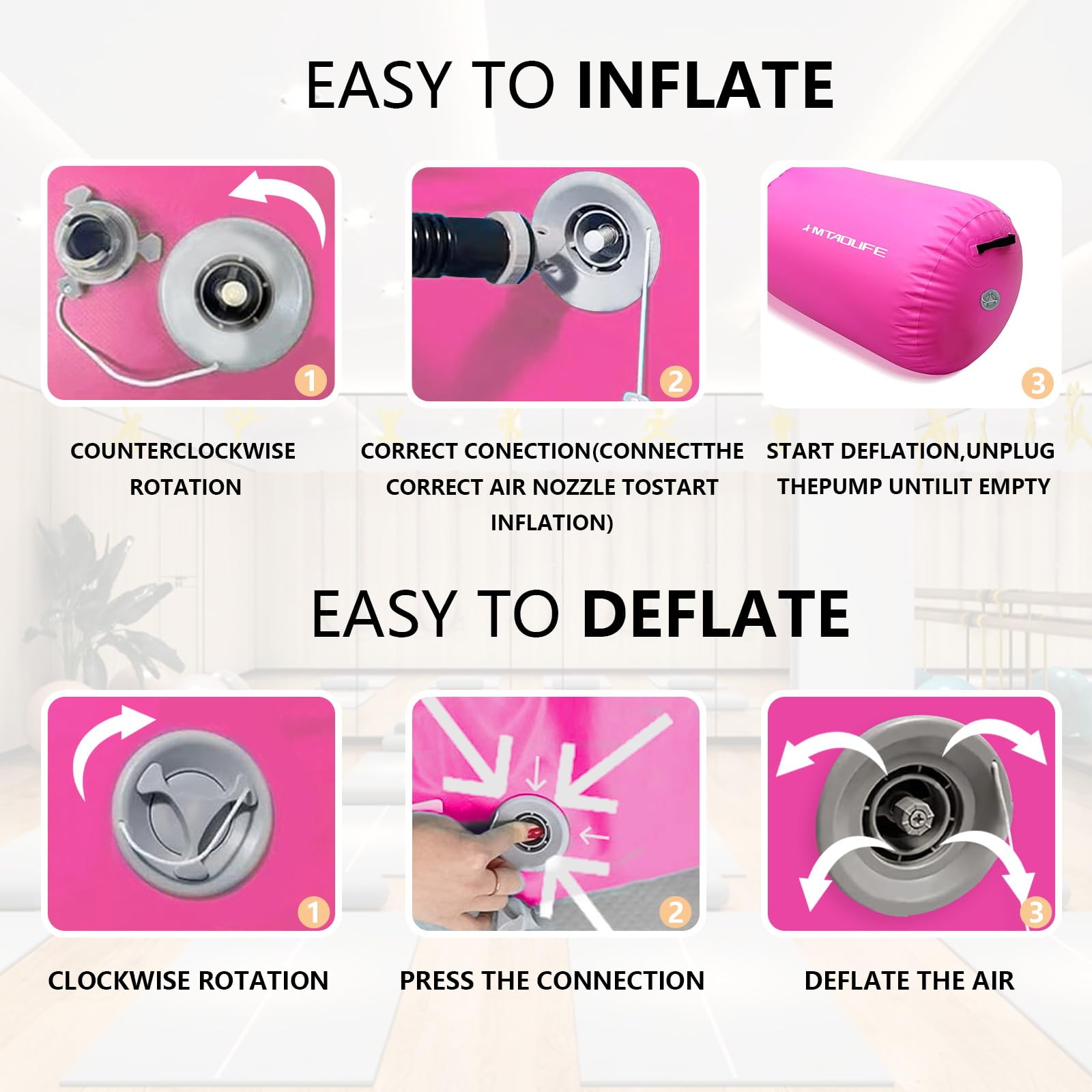 Inflatable Gymnastics Air Roller Barrel for Kids & Adults - Yoga, Cheerleading & Backbend Training - Portable Tumble Mat for Home, Gym & Studio Use - Perfect for Somersault Practice & Flexibility Exercises