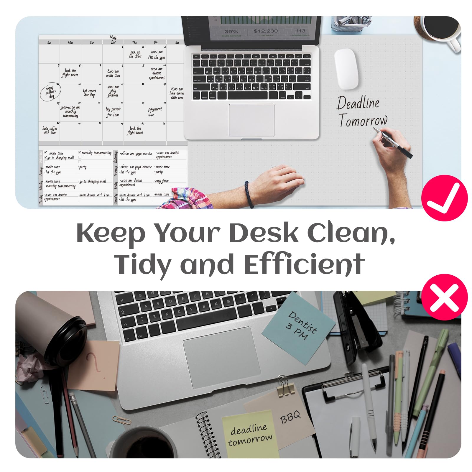 Multi-Functional Dry Erase Desk Calendar - Erasable Desktop Whiteboard & Memo Pad with Non-Slip Base for Home Office Organization | Perfect for Scheduling, Planning & Productivity
