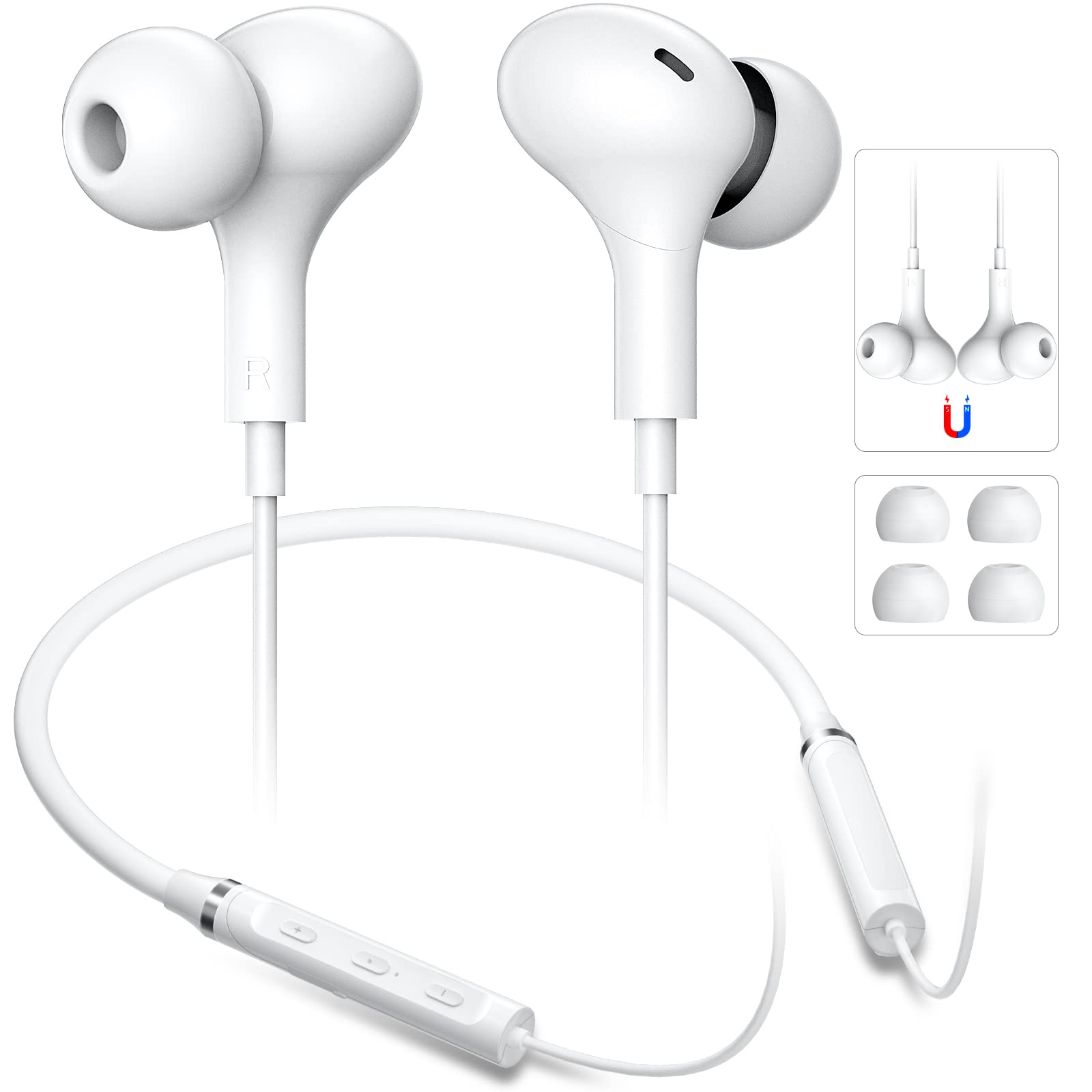 Bluetooth Neckband Headphones with Noise Cancelling - Wireless Magnetic Earbuds for Samsung S24/S23/S22/S21/Fe, iPhone 16/15/14/Pro Max, Galaxy Z Fold 6/Flip 5/4, Pixel 8/7/6A - Stereo Sound with Built-in Mic | Perfect for Workouts, Commuting & Travel