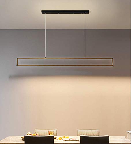 Modern Black Rectangle LED Pendant Light Fixture - Minimalist Metal Ceiling Hanging Light for Dining Room, Kitchen Island, Living Room & Bar - Warm White Lighting for Restaurants, Cafes and Home Decor