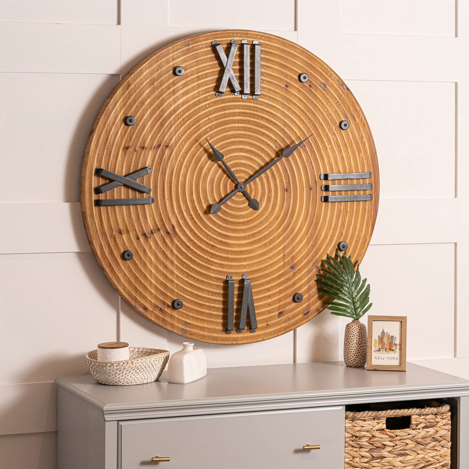 Cooper Classics Lakyn Natural Wood Wall Clock - Rustic Farmhouse Decor for Living Room, Bedroom & Kitchen