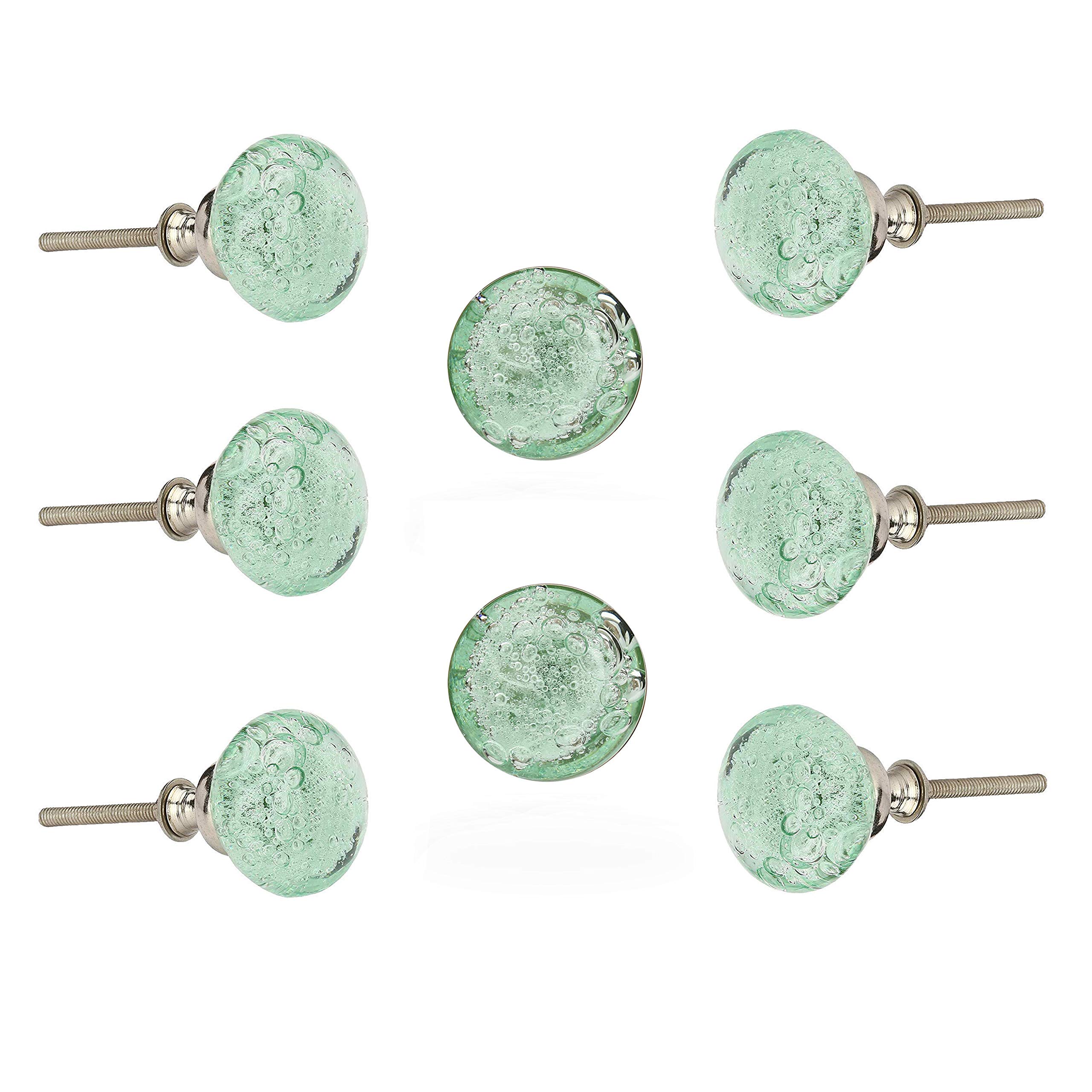 Crystal Knobs Set of 8 - Glass Cabinet Hardware for Kitchen & Wardrobe - Light Green