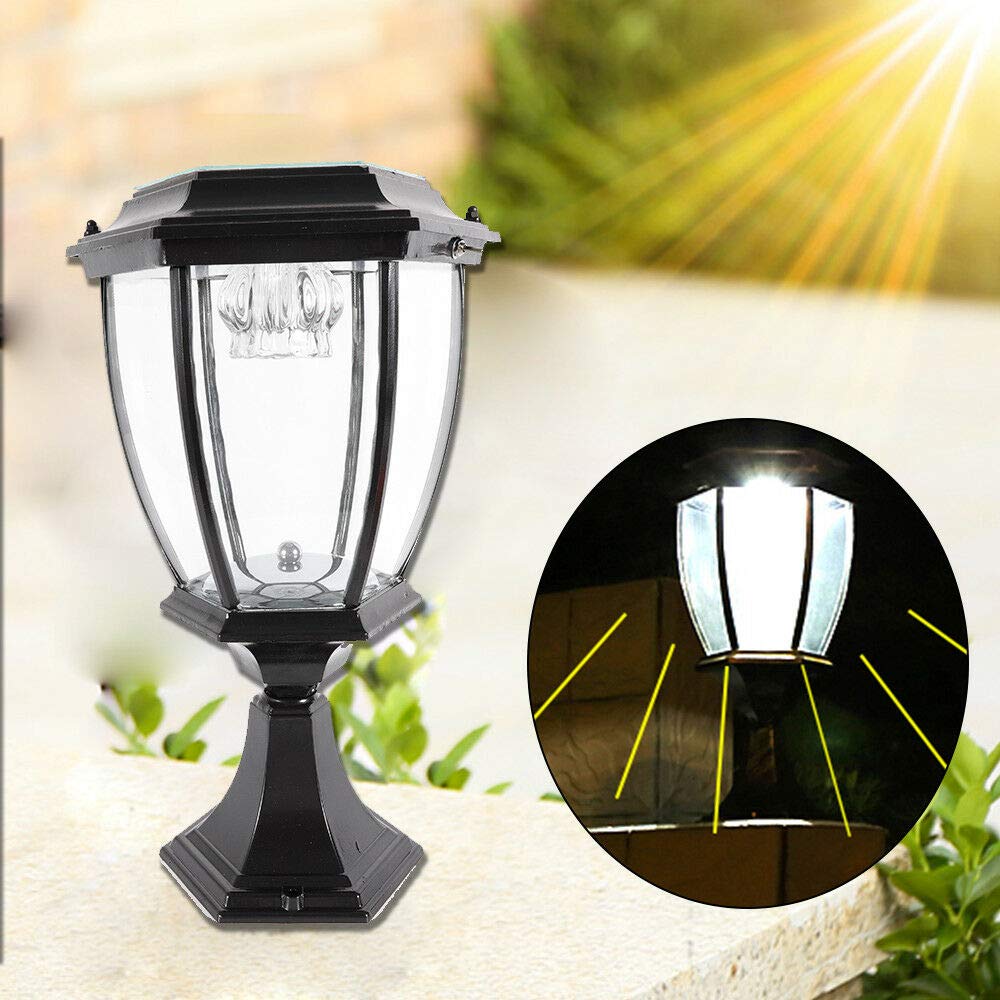 Solar Powered LED Garden Lights - Warm White Outdoor Pillar Lights for Yard, Post, and Pole Mount | Auto On/Off, Waterproof Landscape Lighting for Patio, Pathway, and Driveway (Black)