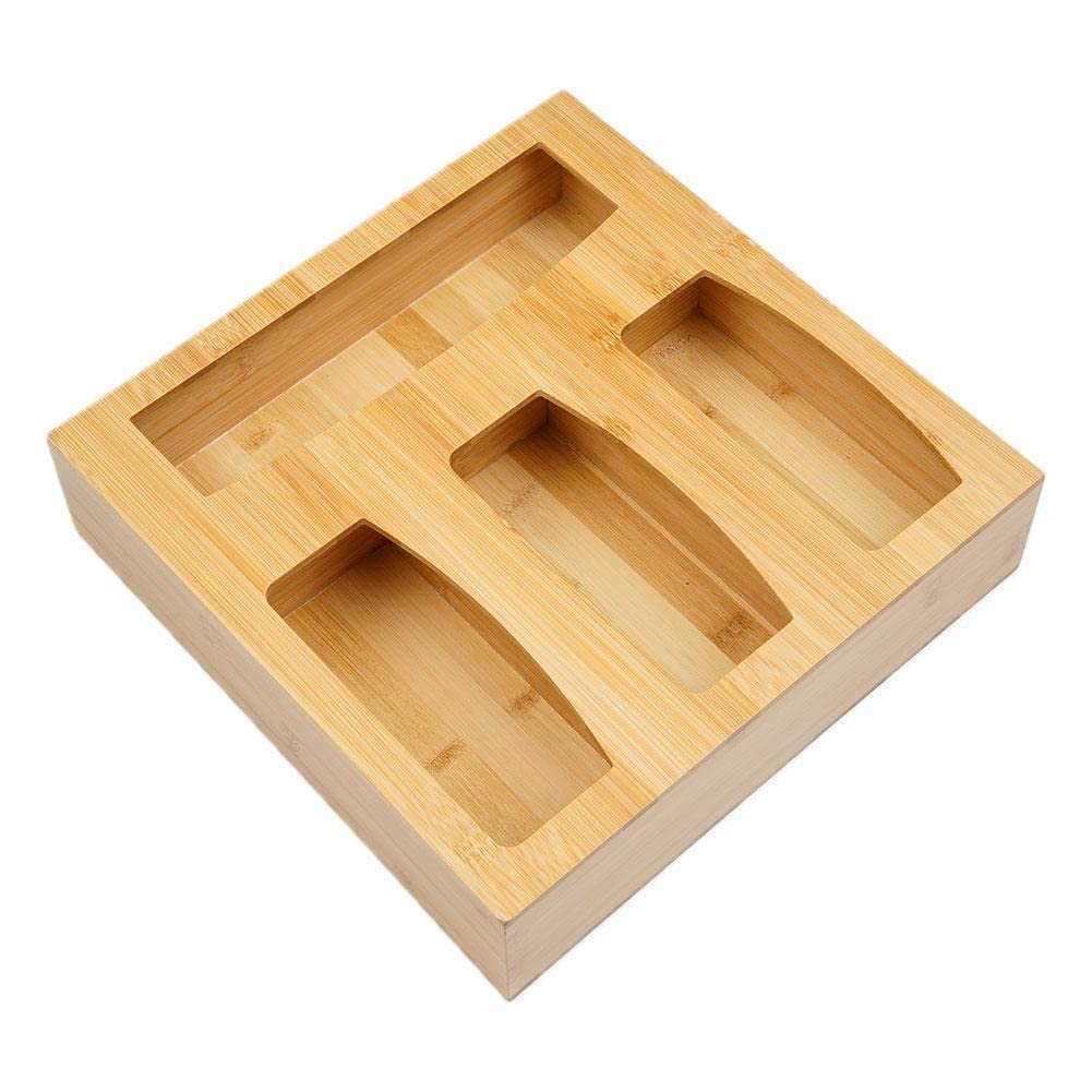 WAITLOVER Bamboo Bag Storage Organizer & Dispenser for Kitchen Drawer - Holds Sandwich, Quart, Gallon & Snack Bags | Space-Saving Kitchen Organizer for Plastic Bags, Grocery Bags & Ziploc Bags | Perfect for Pantry, Cabinet & Countertop Organization