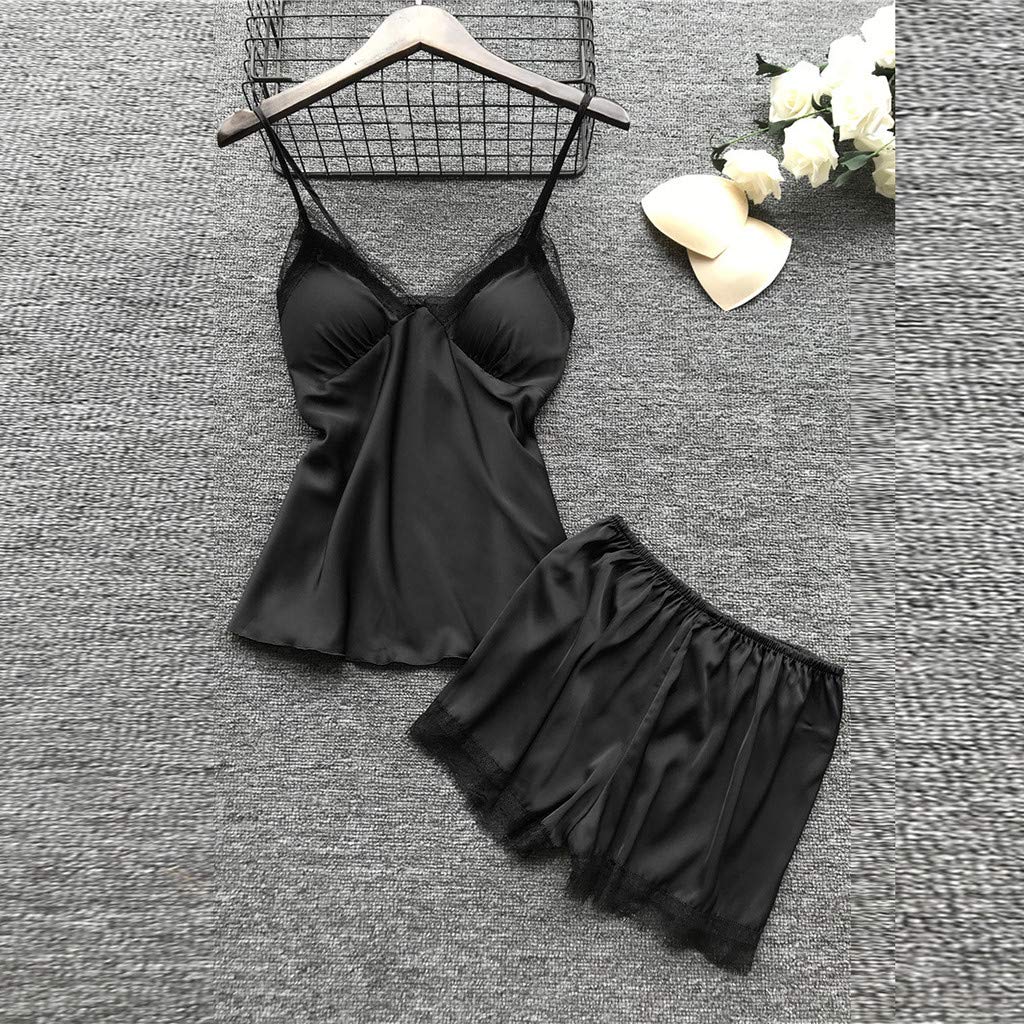 Women's Silk Sleepwear 4-Piece Set - Lace-Trim Pajamas, Belted Robe, Camisole Dress & Shorts | Sexy Nightgown for Valentine's, Anniversary & Bridal Shower Gifts | Luxurious Sleepwear for Relaxation & Romantic Evenings