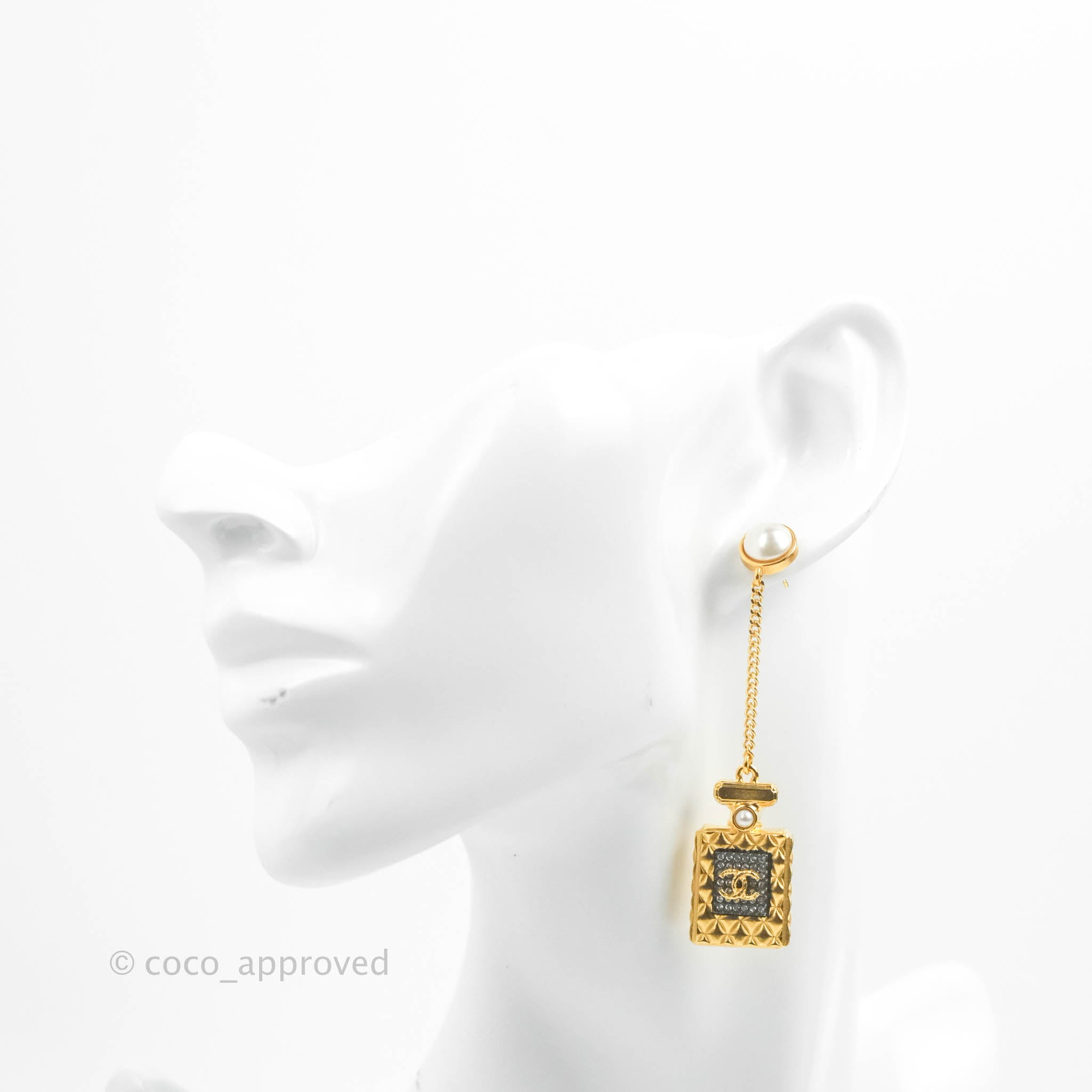Chanel Rhinestone Pearl Drop Earrings - Gold Tone Luxury Jewelry for Women | Perfect for Parties, Weddings & Special Occasions