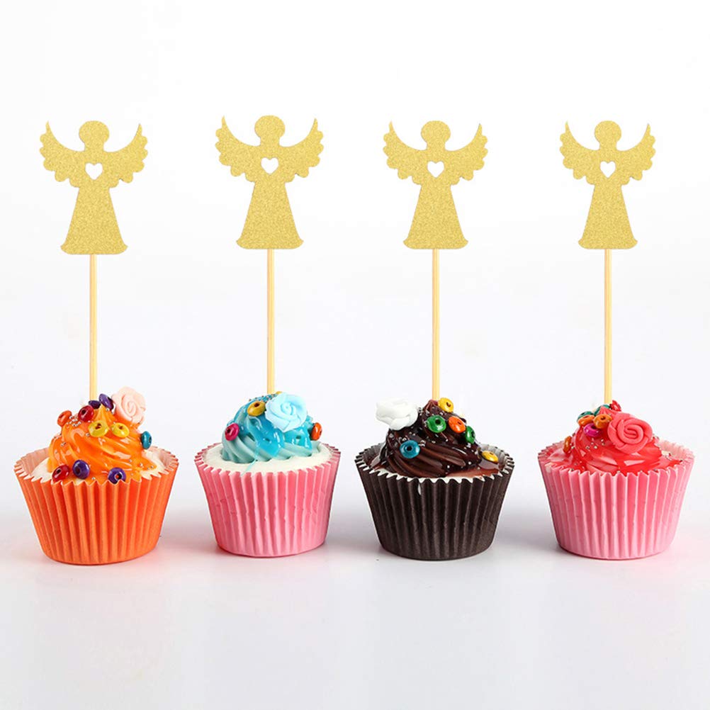 24pcs AMOSFUN Baptism Cupcake Toppers - Angel & Fairy Cake Decorations for Christian Baby Shower, Christening Party, First Communion Celebrations - Perfect for Dessert Table Decor and Religious Events