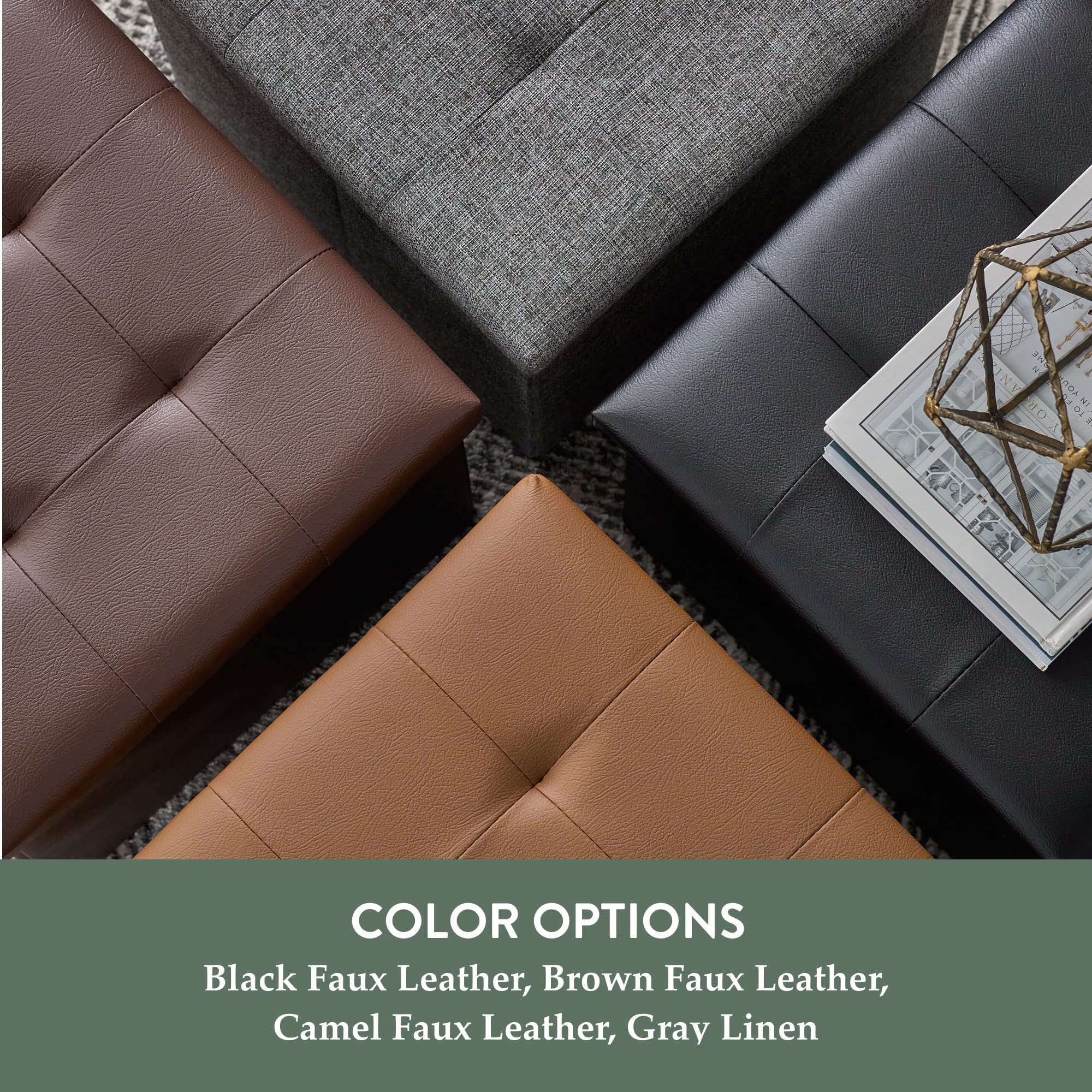 Edenbrook 30 Inch Rectangle Storage Ottoman with Buttonless Tufted Design - Sturdy Foot Rest Bench Holds 330 lbs - Brown Faux Leather for Living Room, Bedroom & Home Decor