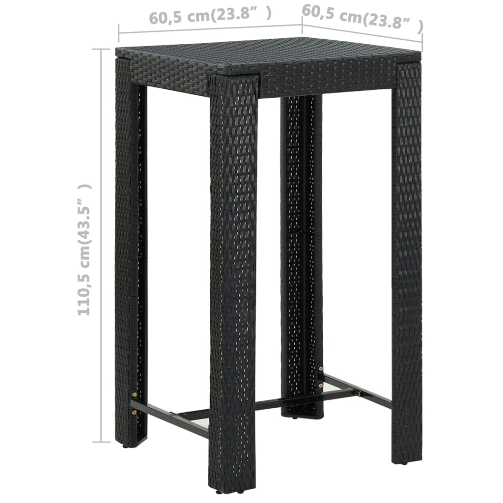 vidaXL 3-Piece Patio Bar Set - Outdoor Bistro Table & Stools with Cushions, Modern Farmhouse Style Black Poly Rattan - Perfect for Porch, Yard, Garden & Outdoor Entertaining