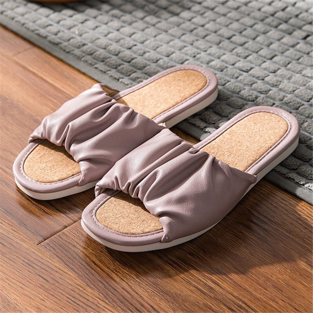 SKREOJF Women's Summer Slippers - Pleated Thick Sole Fashion Indoor House Shoes - Genuine Leather & PU Comfort Slides (Color A, Size 37/38) - Perfect for Home, Spa, and Relaxation