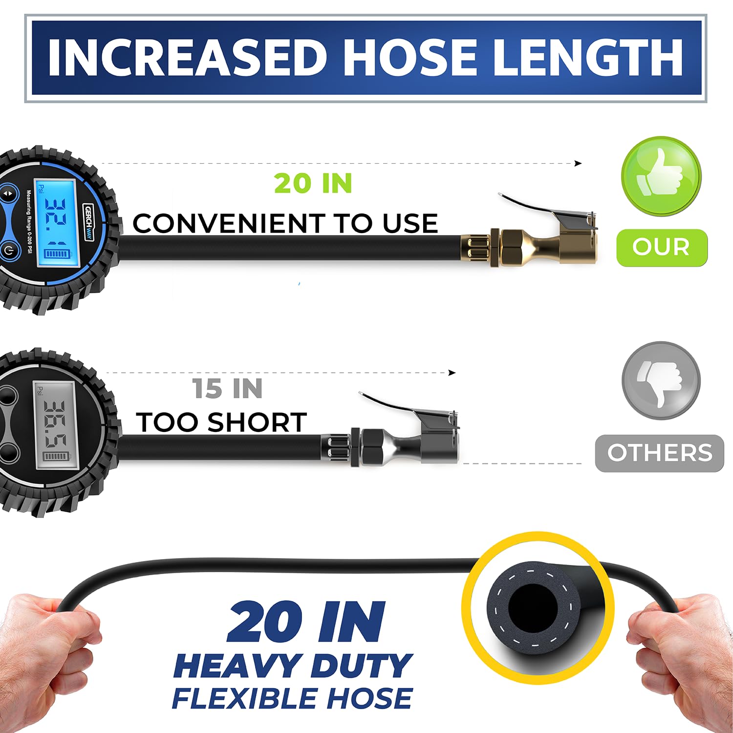 Digital Tire Inflator with Pressure Gauge - 200PSI Heavy Duty Air Compressor Pump with Extra Long Hose & Quick Connect Chuck - Perfect for Cars, Trucks, Bikes & RV Tires