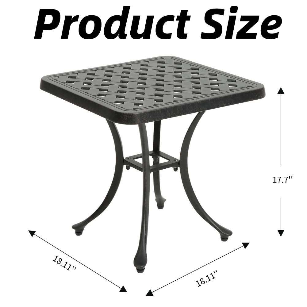 Antique Brass Cast Aluminum Square Outdoor Coffee Table - Patio Side Table for Backyard, Garden or Balcony | Weather-Resistant & Durable for Outdoor Entertaining, Poolside Relaxation & BBQ Gatherings