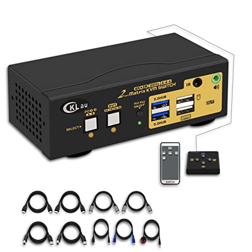 CKLau 2-Port USB 3.0 KVM Switch with USB-C & HDMI - Dual Monitor 4K 60Hz Support, Audio & Cables Included - Share Keyboard, Mouse & Peripherals Between 2 Computers - Ideal for Home Office, Gaming & Multi-Tasking Setup (HDMI 2.0 & EDID Supported)