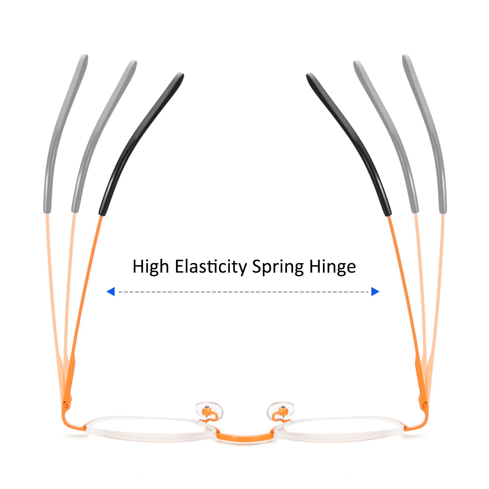 KoKoBin Half Rim Reading Glasses - Lightweight Metal Frame Spring Hinge Readers with Leather Case for Men & Women | Perfect for Reading, Computer Work & Office Use