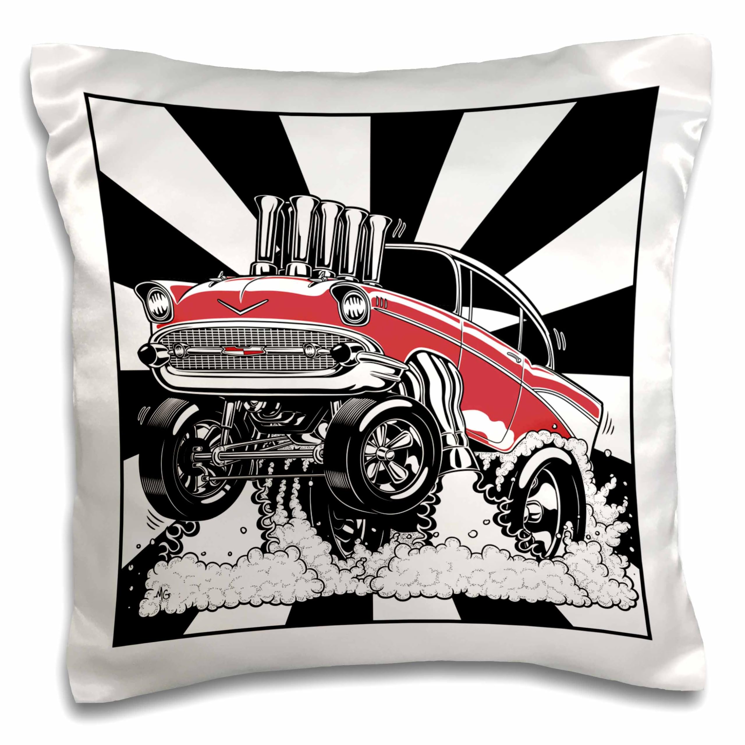 3D Rose Hot Rod Drag Racing Pillow Case - 16x16 Inch, Fuel Injected Motor Design, Unique Car Lover Gift for Home Decor, Bedroom & Man Cave Accessories