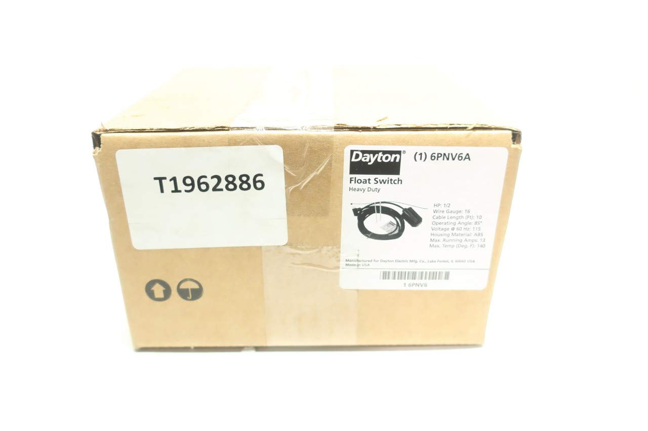 6PNV6A Float Switch - 1/2HP, 10FT Cable, 115V AC - Water Level Control for Sump Pumps, Basement Drainage, Aquariums & Industrial Tanks