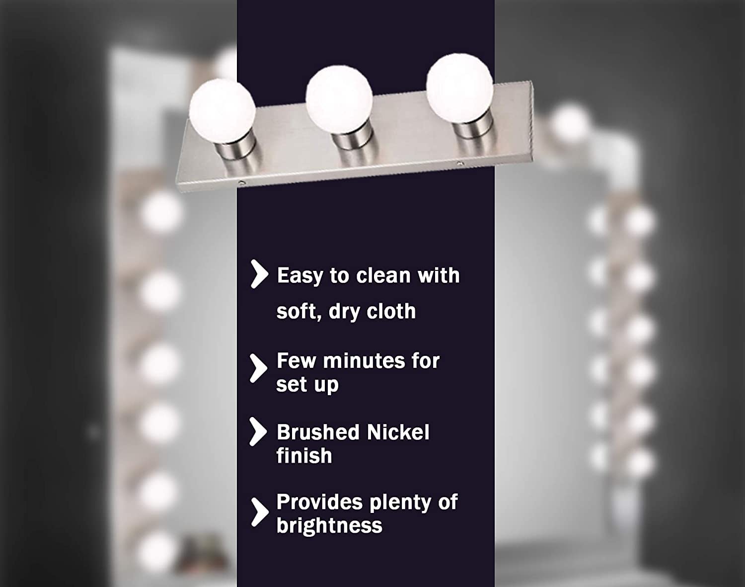 DYSMIO Hollywood Style 3-Light Vanity Mirror Fixture - Brushed Nickel Finish, Salon-Grade Lighting for Bedroom, Dressing Room & Makeup Studio - 18 x 4.25 Inches (Set of 2) - Perfect for Professional Makeup Application and Home Decor Lighting