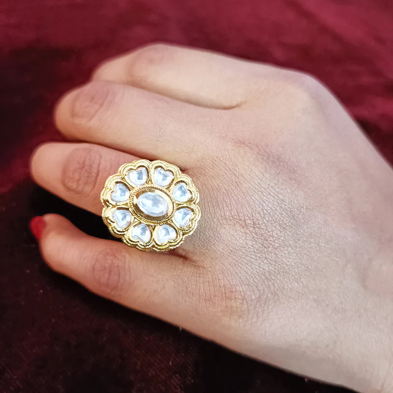 Exquisite Gold Plated Kundan Ring for Women - Elegant Indian Jewelry (Design 67) | Perfect for Weddings, Parties & Ethnic Fashion Accessories