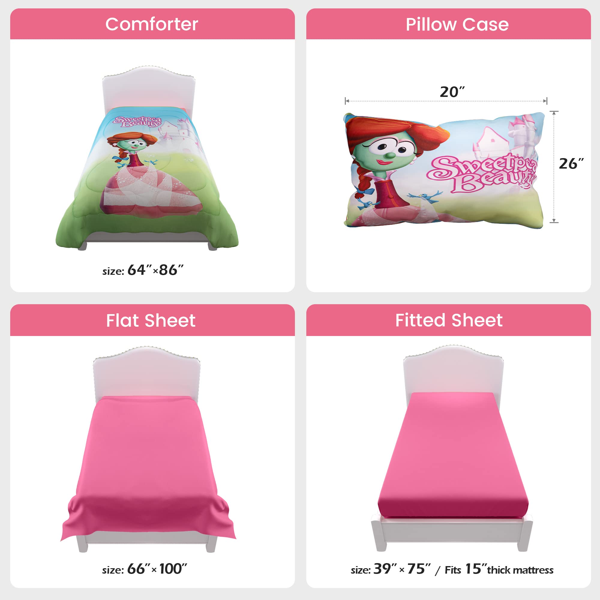 SweetpeaBeauty Kids Bedding Set - Soft Twin Bed Sheets & Comforter for Toddler Girls, Cute Themed Nursery Bedroom Decor, Perfect for Kids Room, Birthday Gift and Sleepover Parties