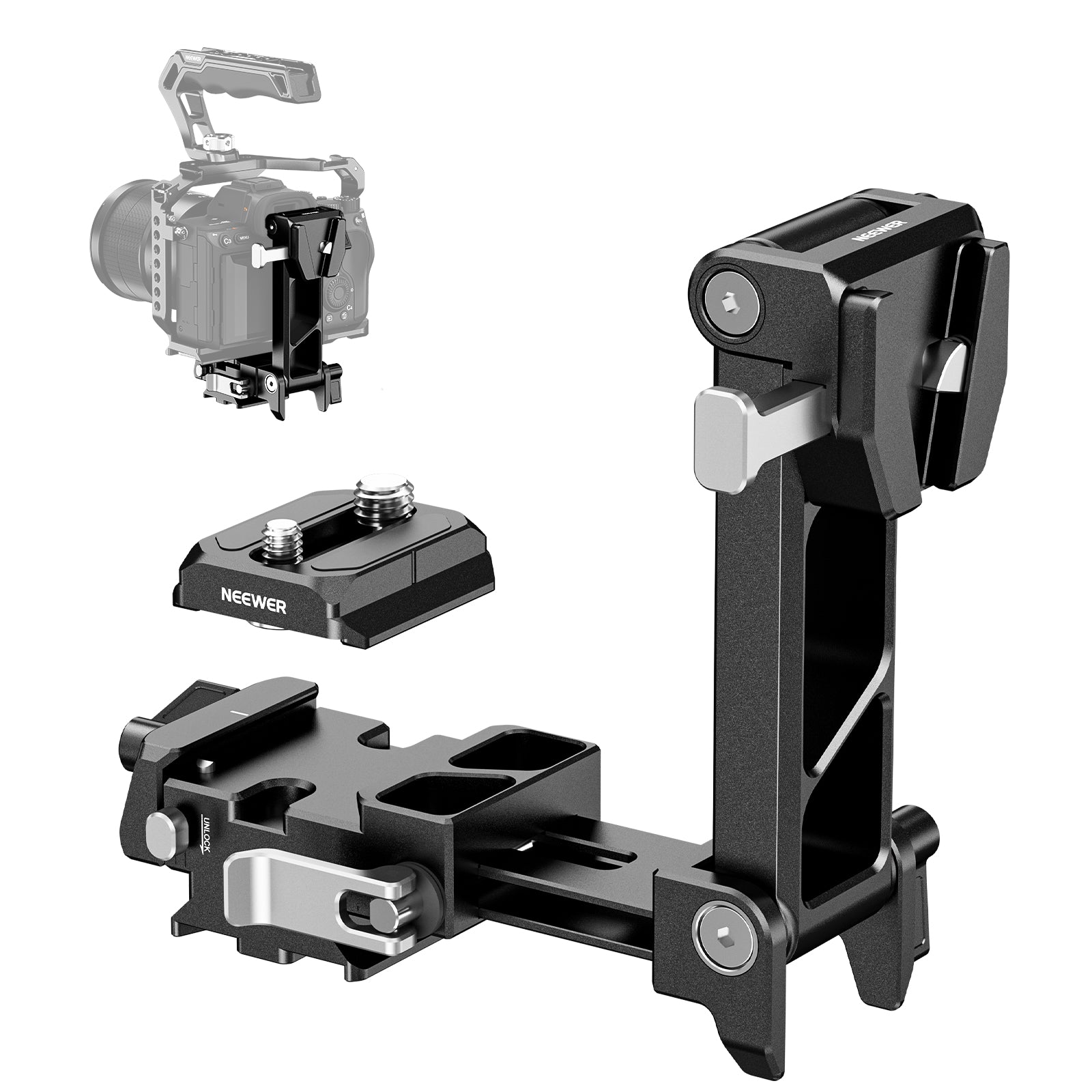 NEEWER PS013 Foldable V Mount Battery Plate with Arca Type Quick Release Plate - Compatible with DSLR, Mirrorless Cameras & Video Equipment - Perfect for Photography, Videography & On-the-Go Shooting