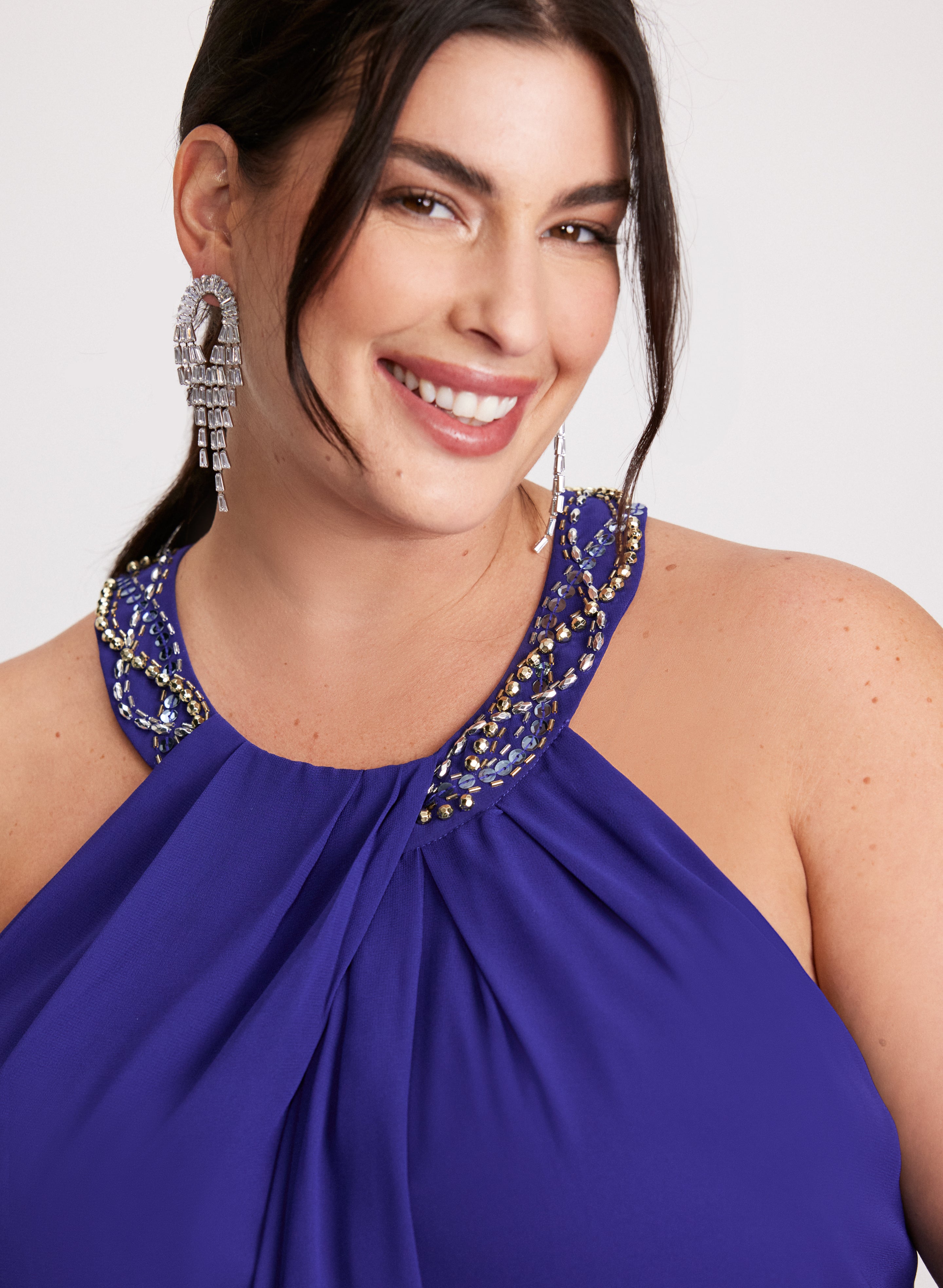 Elegant Beaded Flounce Front Dress for Women - Perfect for Parties, Weddings & Special Occasions