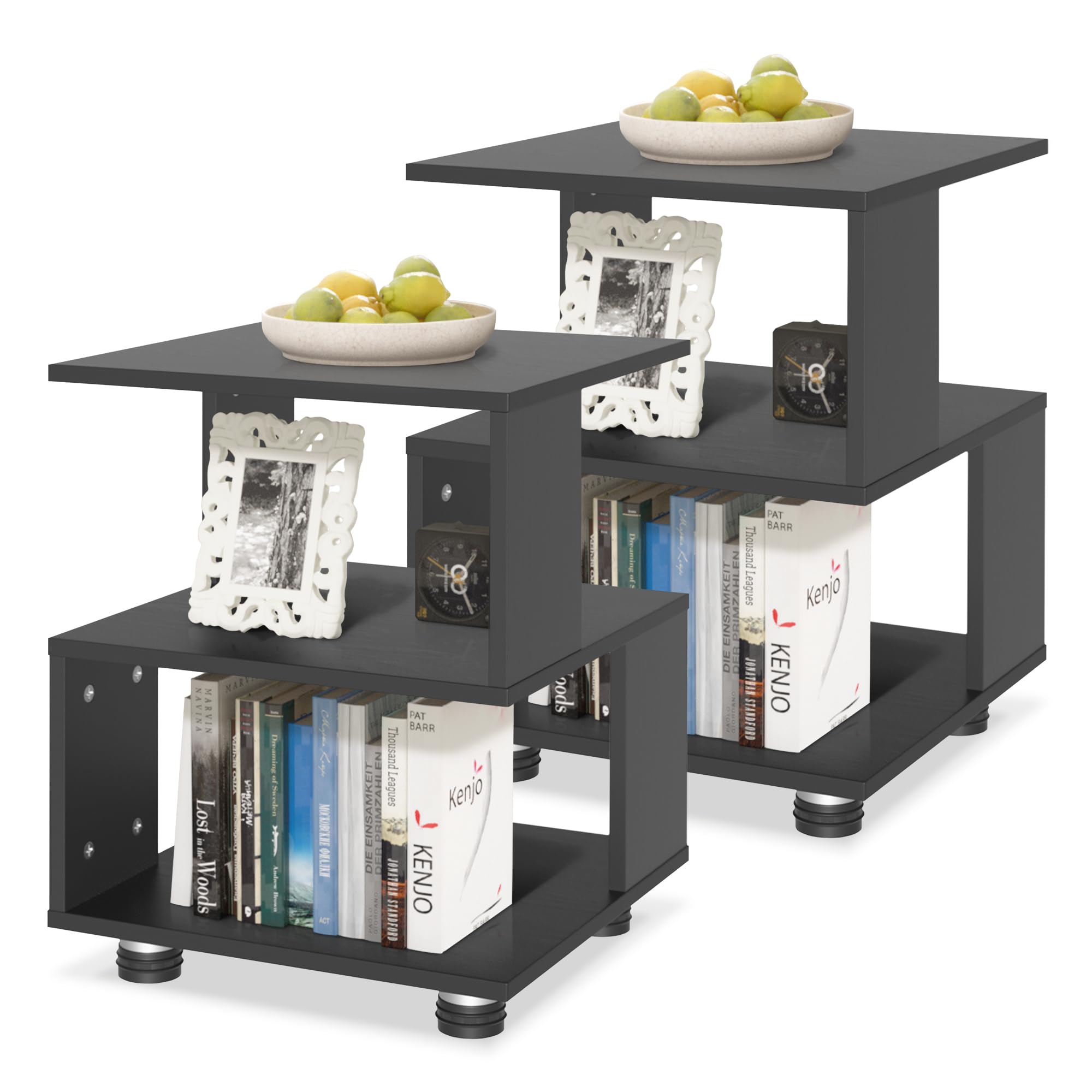 Jerry & Maggie 2-Pack Modern Nightstand Set - Mid Century Wood Bedside Cabinets for Bedroom, Black | Perfect for Small Spaces, Guest Rooms & Apartment Decor