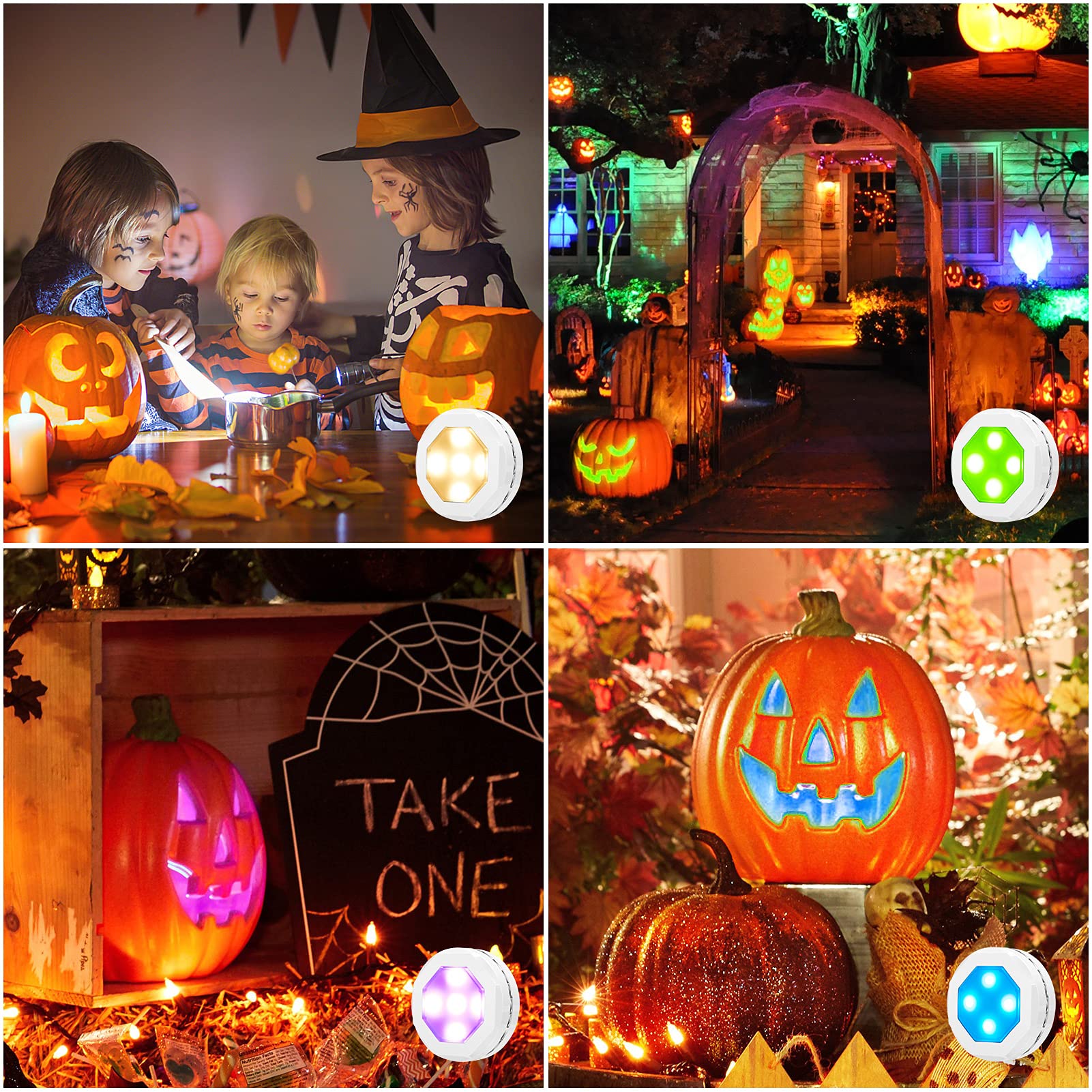 Dimmable RGB LED Pumpkin Lights - Remote Control Halloween Decor (3 Pack) for Indoor/Outdoor