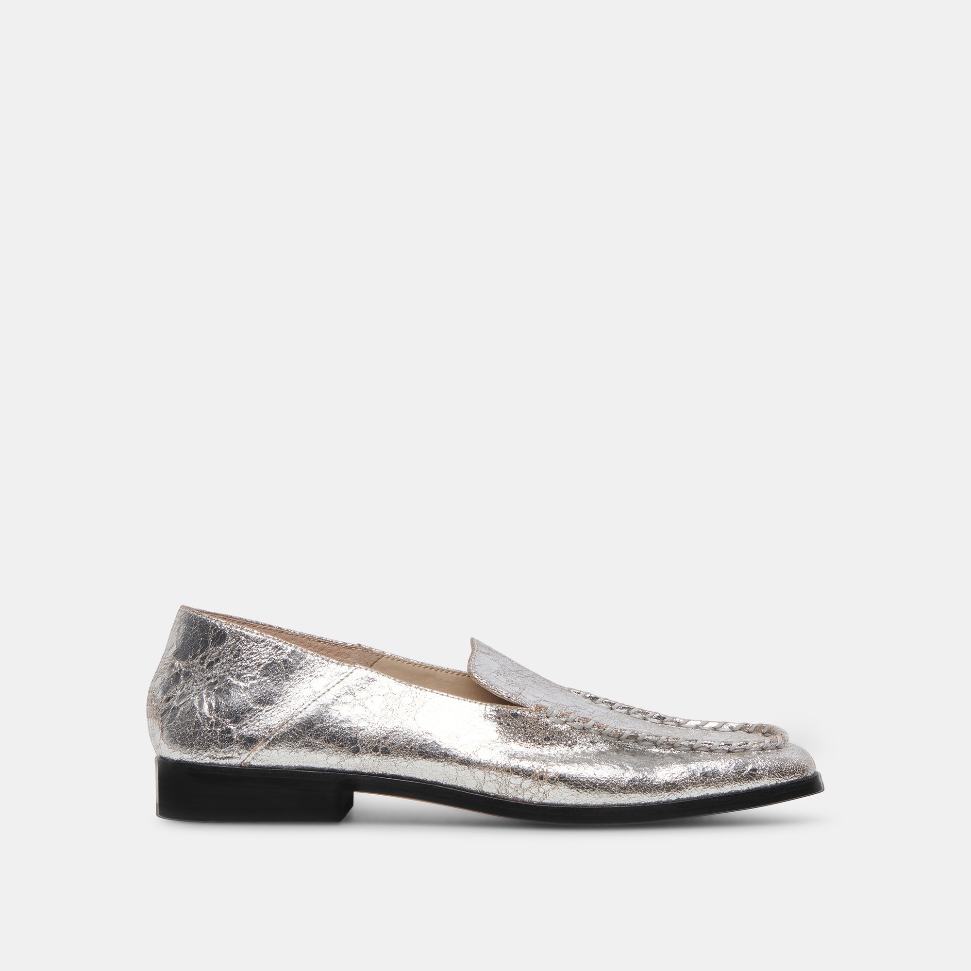 BENY Women's Flats Shoes - Silver Distressed Leather Loafers for Casual Wear & Office Outfits | Comfortable Slip-On Style