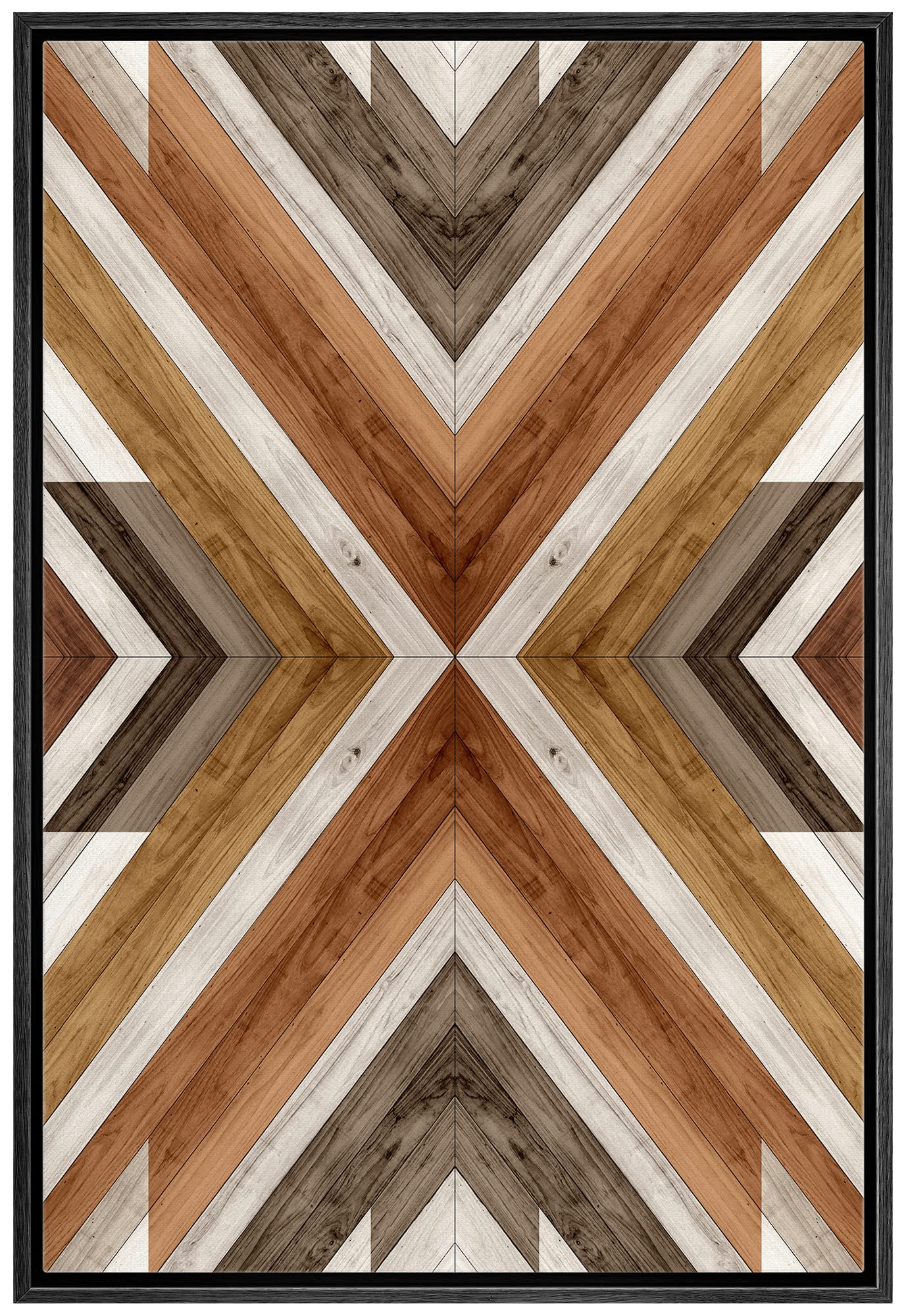 IDEA4WALL Framed Canvas Print Wall Art - Western Tribal Wood Panel Pattern, Abstract Landscape Shapes, Modern Nordic Minimal Boho Decor for Living Room, Bedroom, Office - 16