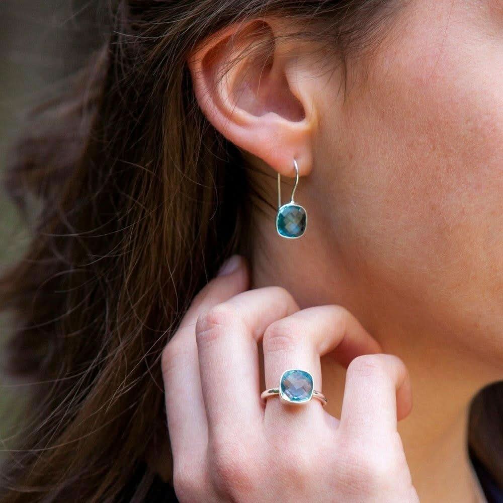 Blue Topaz Earrings for Women - 14K Gold Plated Stud Earrings | Elegant Jewelry Gift for Birthday, Anniversary & Special Occasions