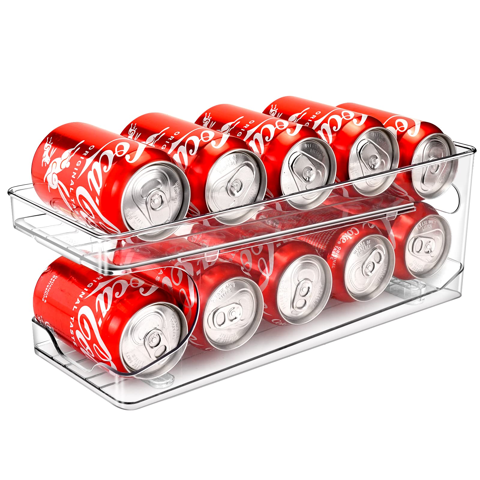 Rolling Soda Can Organizer for Refrigerator - 10 Can Dispenser for Beer, Soda & Seltzer - Space Saving Pantry Storage Solution for Standard 11.15oz/12oz Cans - Perfect for Kitchen, Bar, Party & Game Day Organization