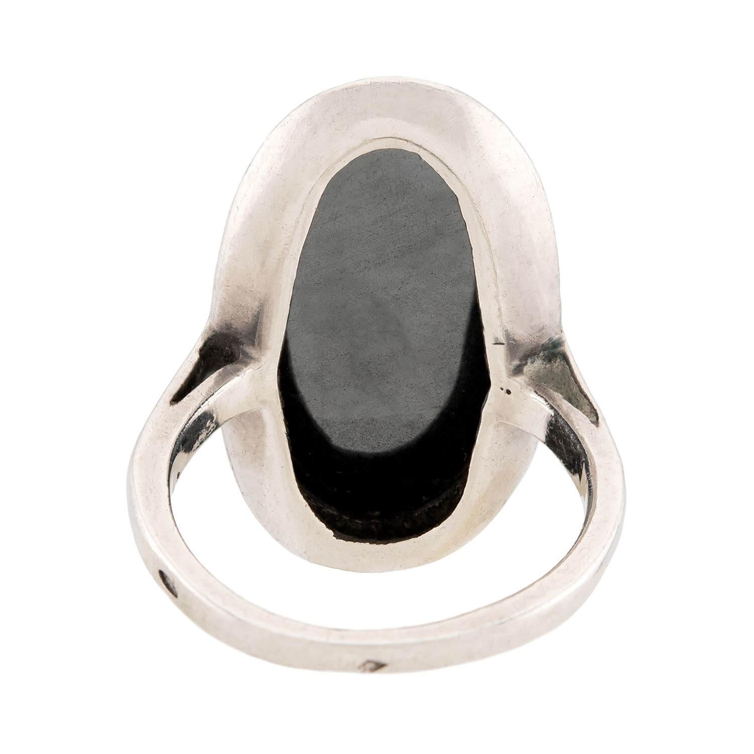 Vintage French Sterling Silver 18k Gold Hematite Ring for Women - Elegant Statement Jewelry for Parties, Weddings & Special Occasions