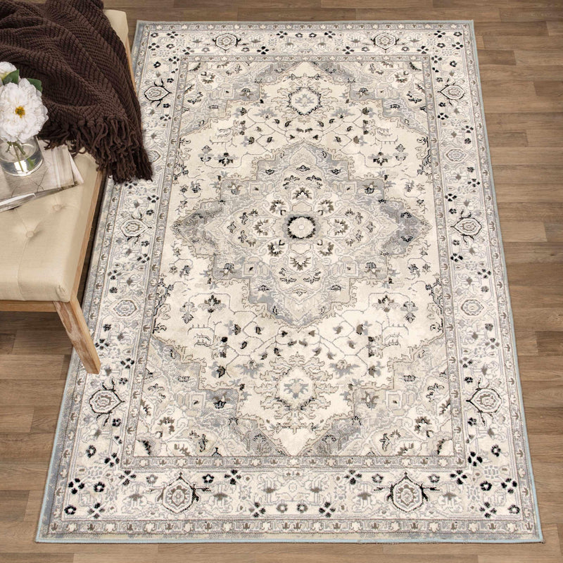 Nysa Floral Geometric Diamond Indoor Area Rug - Non-Slip Soft Living Room Carpet for Bedroom, Dining Room & Home Decor