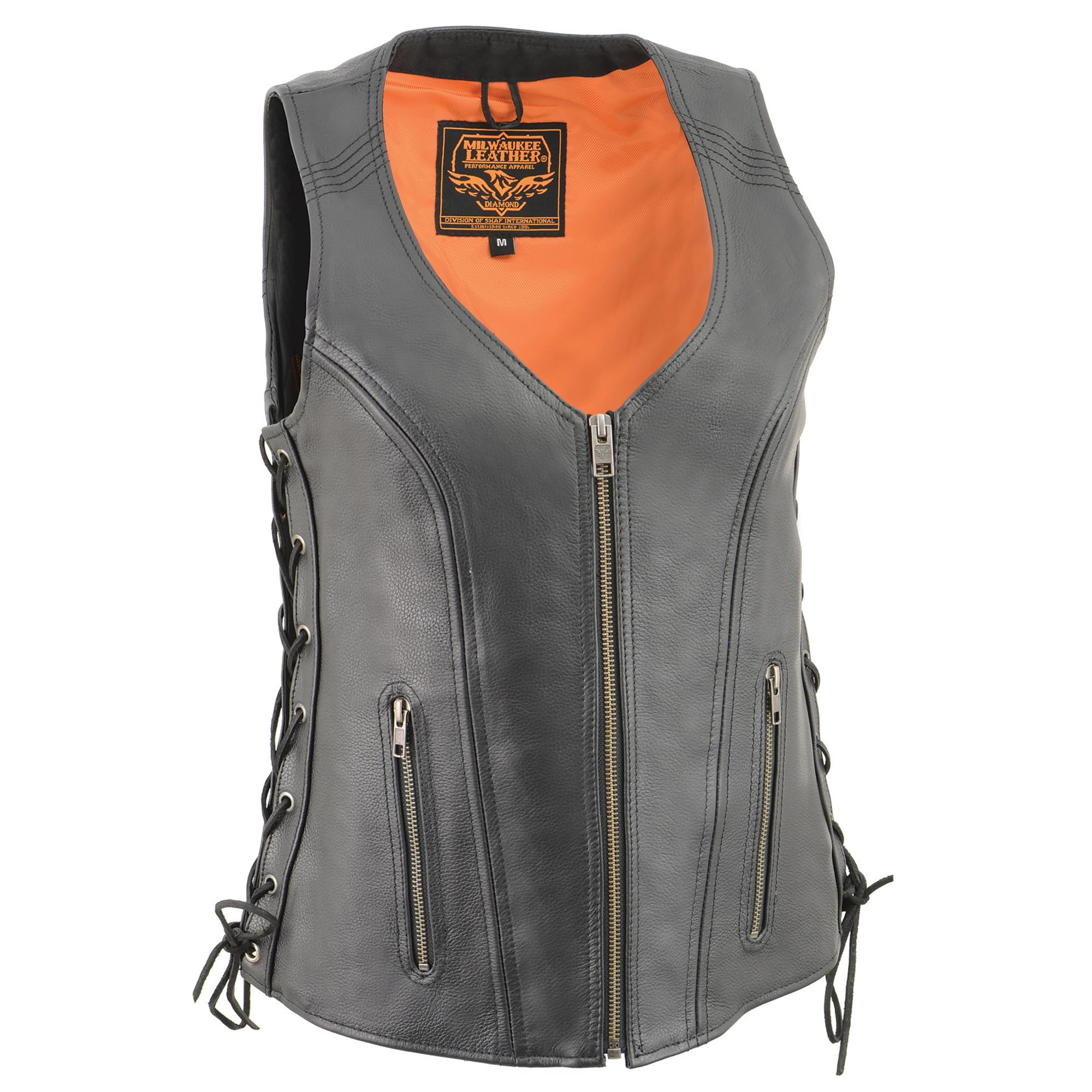 Milwaukee Leather Brown Women's Open Neck Side Lace Zipper Front Vest - Small, Black | Stylish Casual & Outdoor Wear for Women