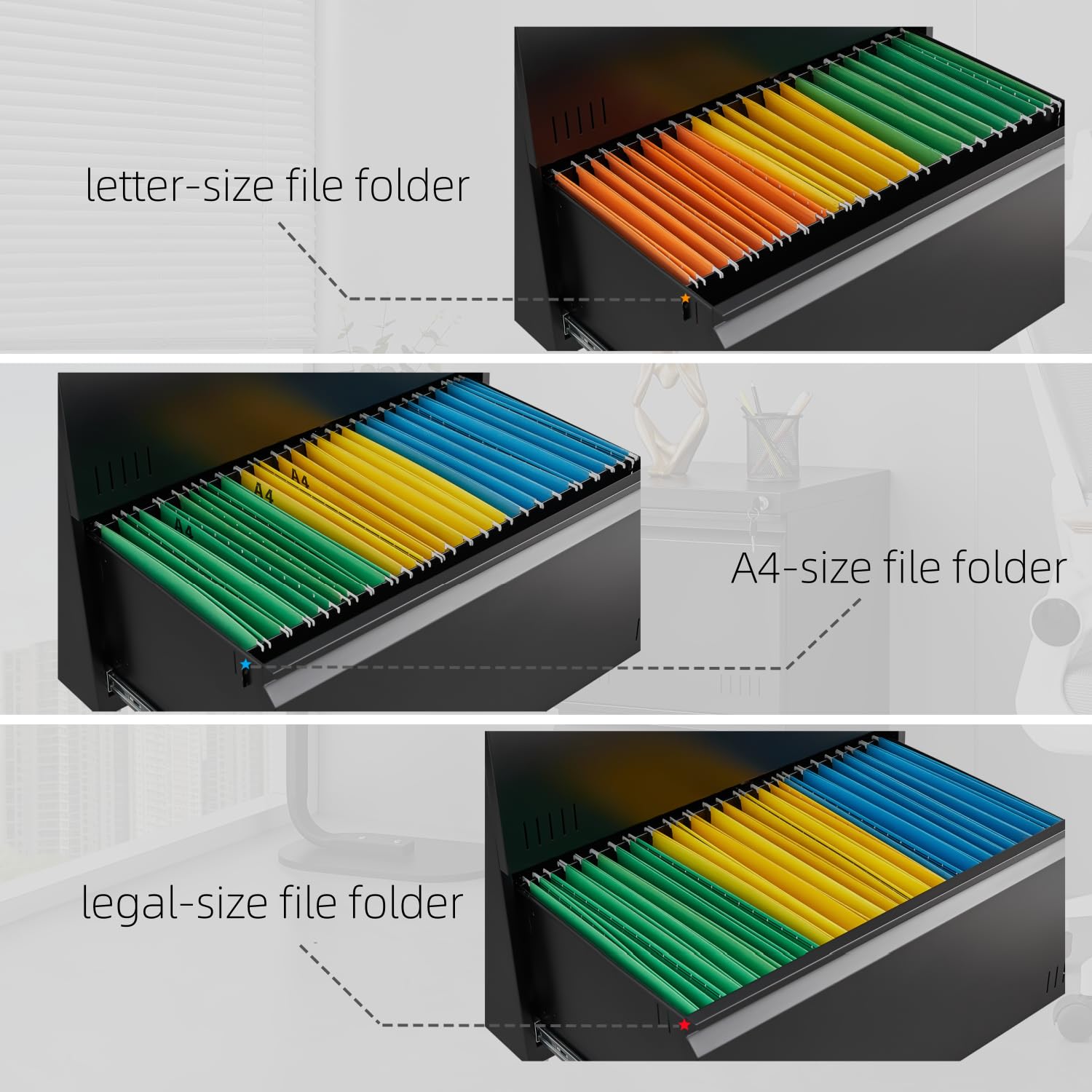 2 Drawer Lateral File Cabinet with Lock - Home Office Storage for A4, Letter & Legal Size Folders - Black Filing Cabinet for Documents, Printer Stand & Office Organization