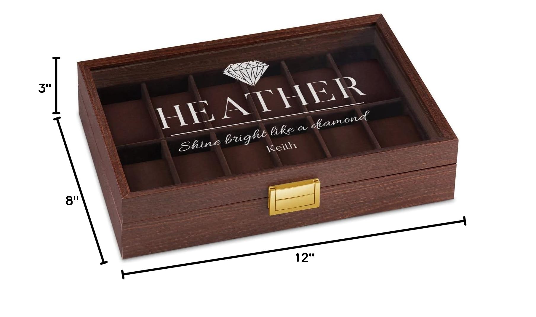 Maverton Engraved Watch Box for Women - 12 Slot Luxury Watch Display Case with Diamond Accents - Personalized Jewelry Organizer Gift for Her - Birthday, Anniversary, Mother's Day Present - Perfect for Watch Collectors & Fashion Accessories Storage