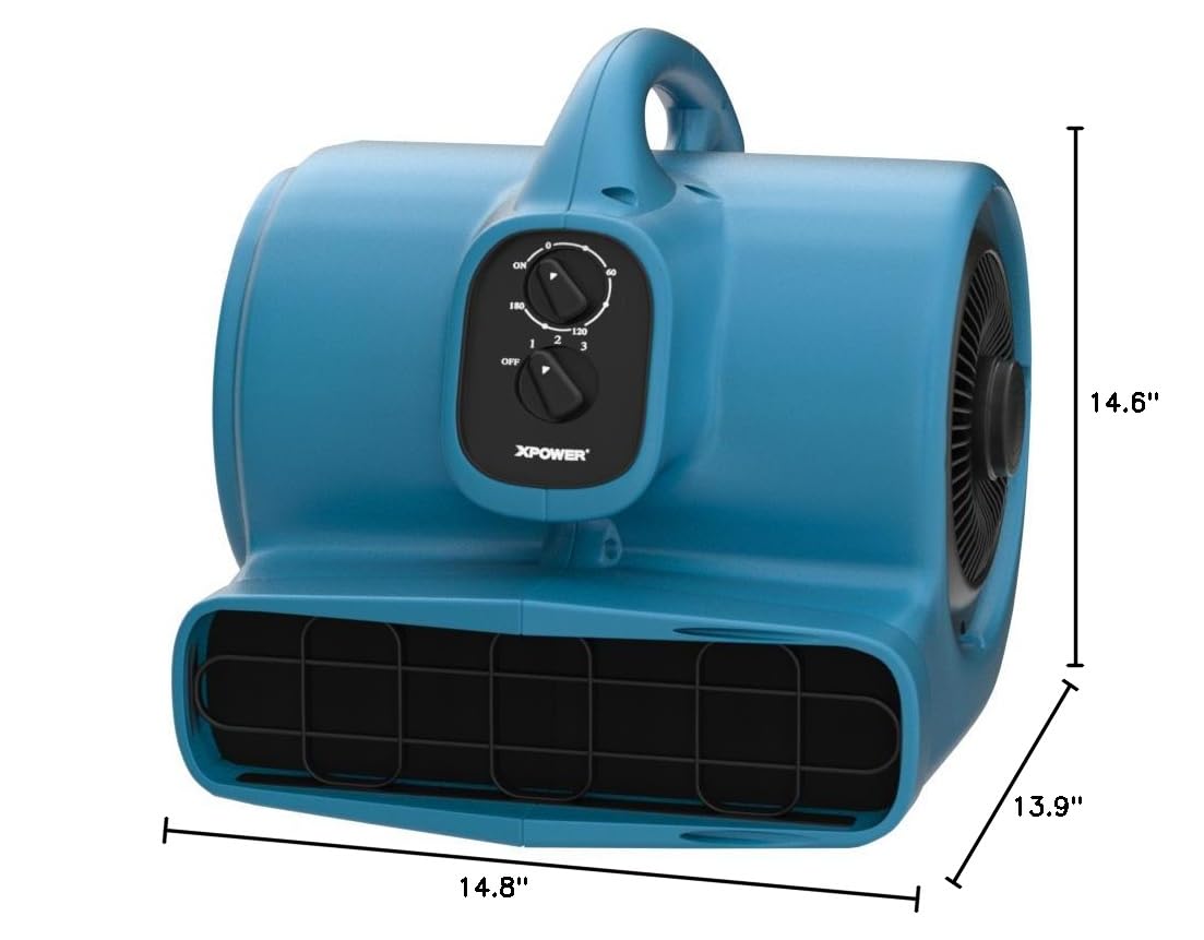 XPOWER P-450AT Scented Air Mover Fan - Large Area Air Freshener, Cooling & Ventilation System with Scent Diffuser - Perfect for Homes, Offices, Gyms & Commercial Spaces - Blue