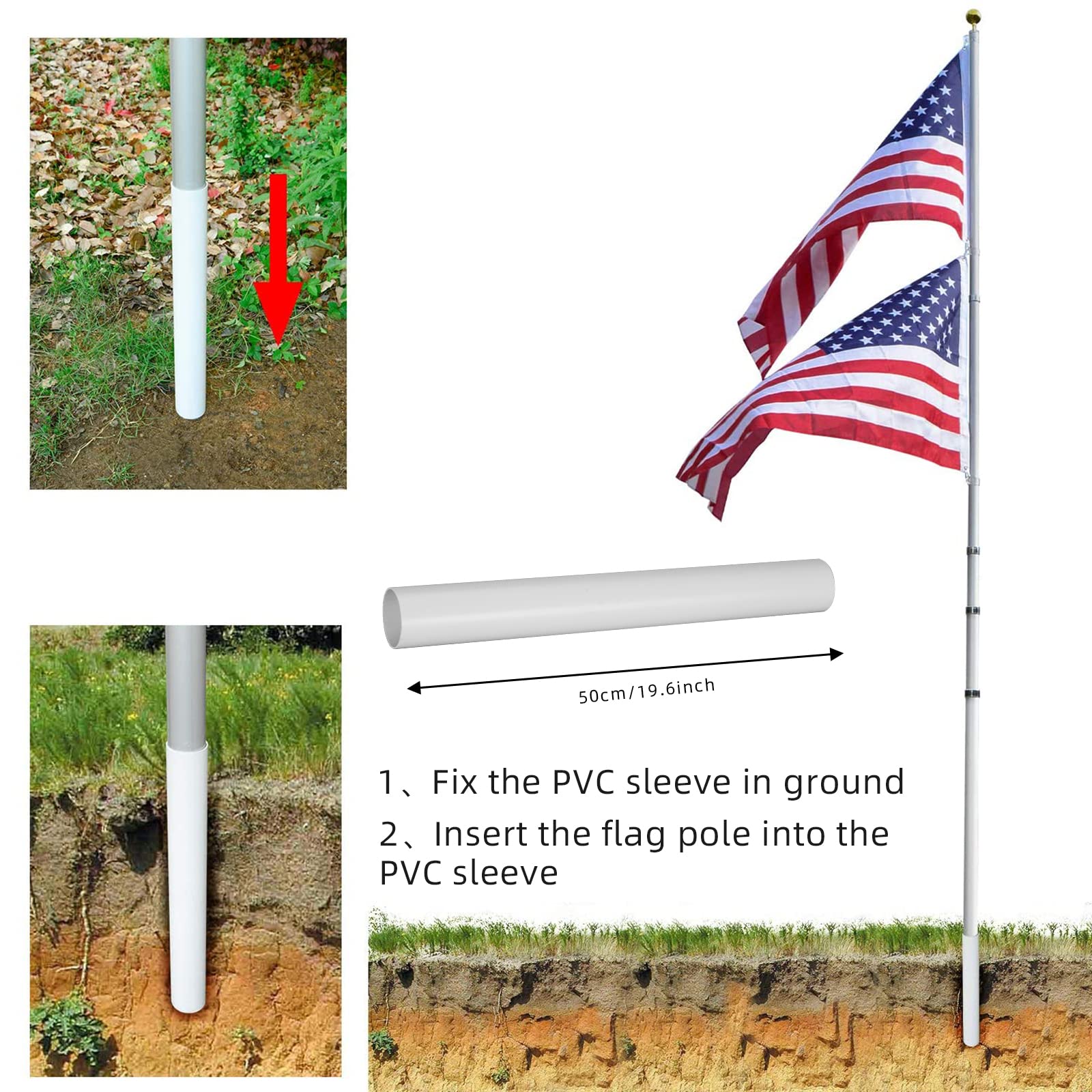 GARVEE 25Ft Aluminum Telescoping Flag Pole Kit with 3x5 USA Flag - Heavy Duty Silver Outdoor Flagpole for Front Yard, Garden, and Patriotic Display