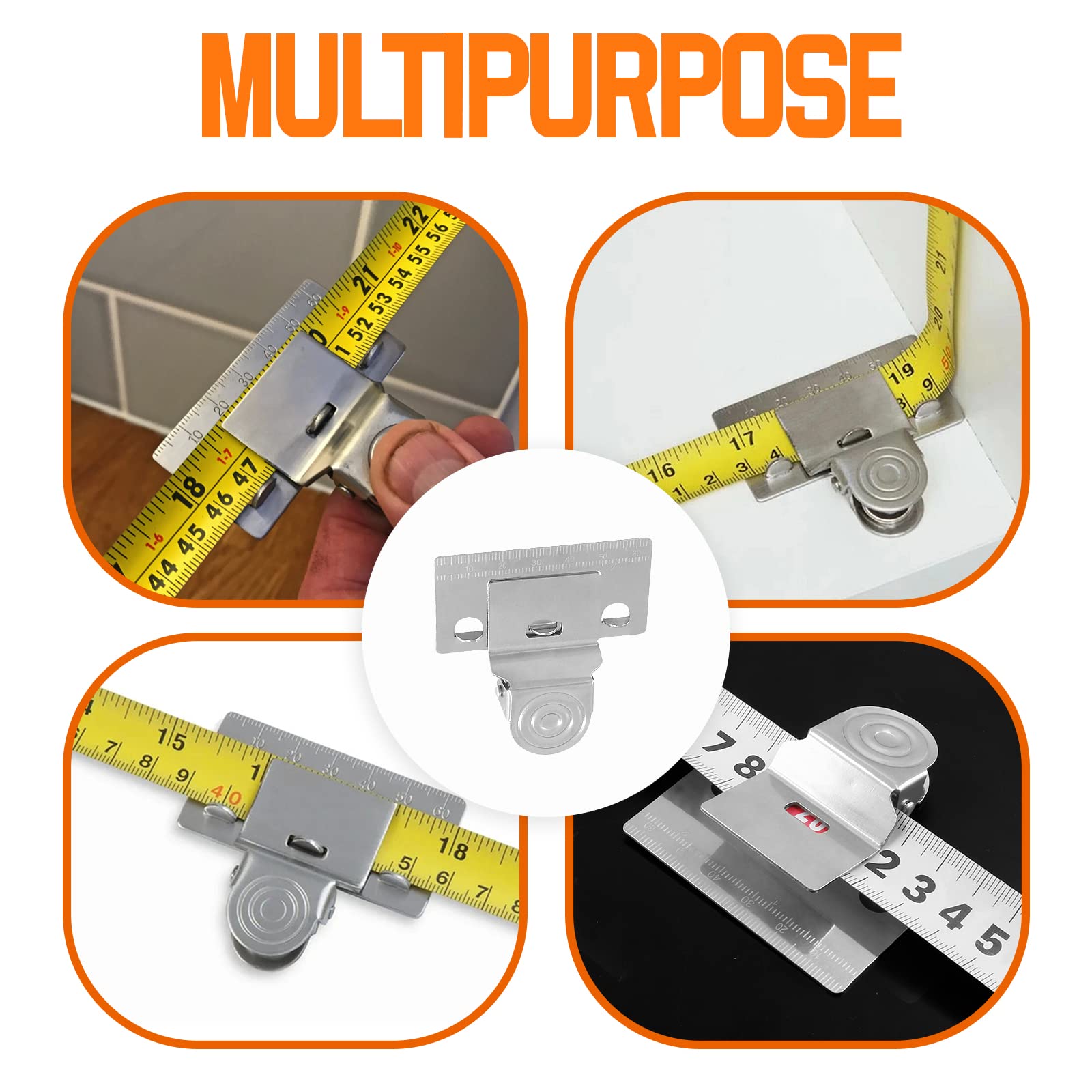 2Pcs Stainless Steel Measuring Tape Clip Tool - Precision Measuring Tool with Fixed Ruler Mark for Corners, Clamp Holder - Perfect for DIY Projects, Carpentry, and Construction Work