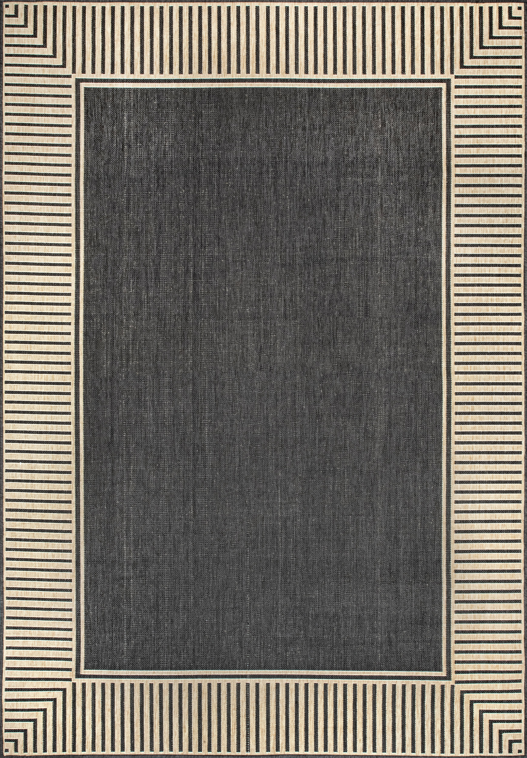 Dark Grey Striped Border Flatweave Rug - Indoor/Outdoor Area Rug for Living Room, Bedroom, Patio & Deck | Soft & Durable Home Decor