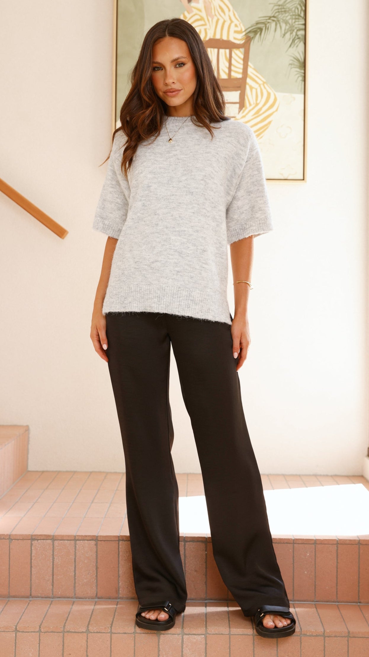 Women's Chelsea Knit Tee - Soft Grey Cotton T-Shirt for Casual Wear & Layering | Perfect for Everyday Outfits & Weekend Style