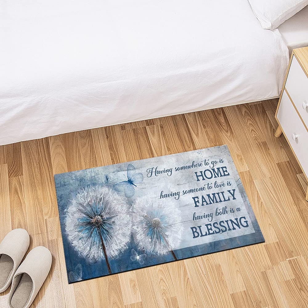 Non-Slip Rustic Dandelion Door Mat - 23.5x35 Inch Blue Indoor/Outdoor Rug for Bathroom, Bedroom, Kitchen & Living Room - Perfect Home Decor for Entryways, Patios & High-Traffic Areas