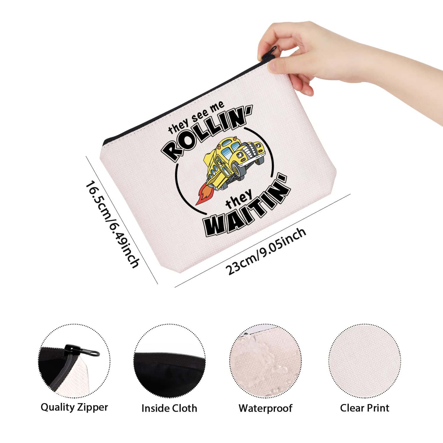 Funny Bus Driver Gift - 'They See Me Rollin They Waitin' Cute Zipper Pouch for Bus Driver Appreciation - Perfect for School Bus Drivers, Transit Operators & Transportation Professionals