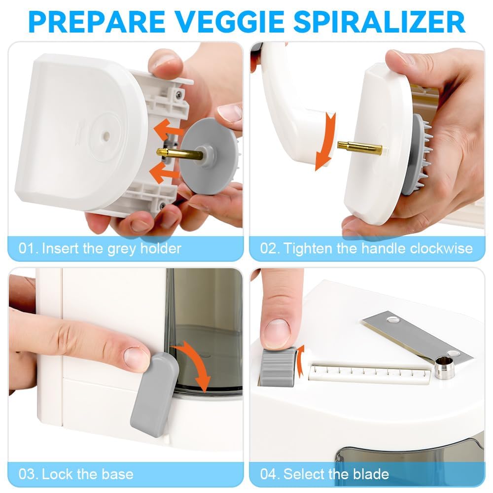 4-in-1 Rotating Blade Vegetable Spiralizer - Zucchini Noodle Maker with Strong Suction Base - Perfect for Healthy Pasta, Salads & Meal Prep (Keto, Vegan, Gluten-Free)