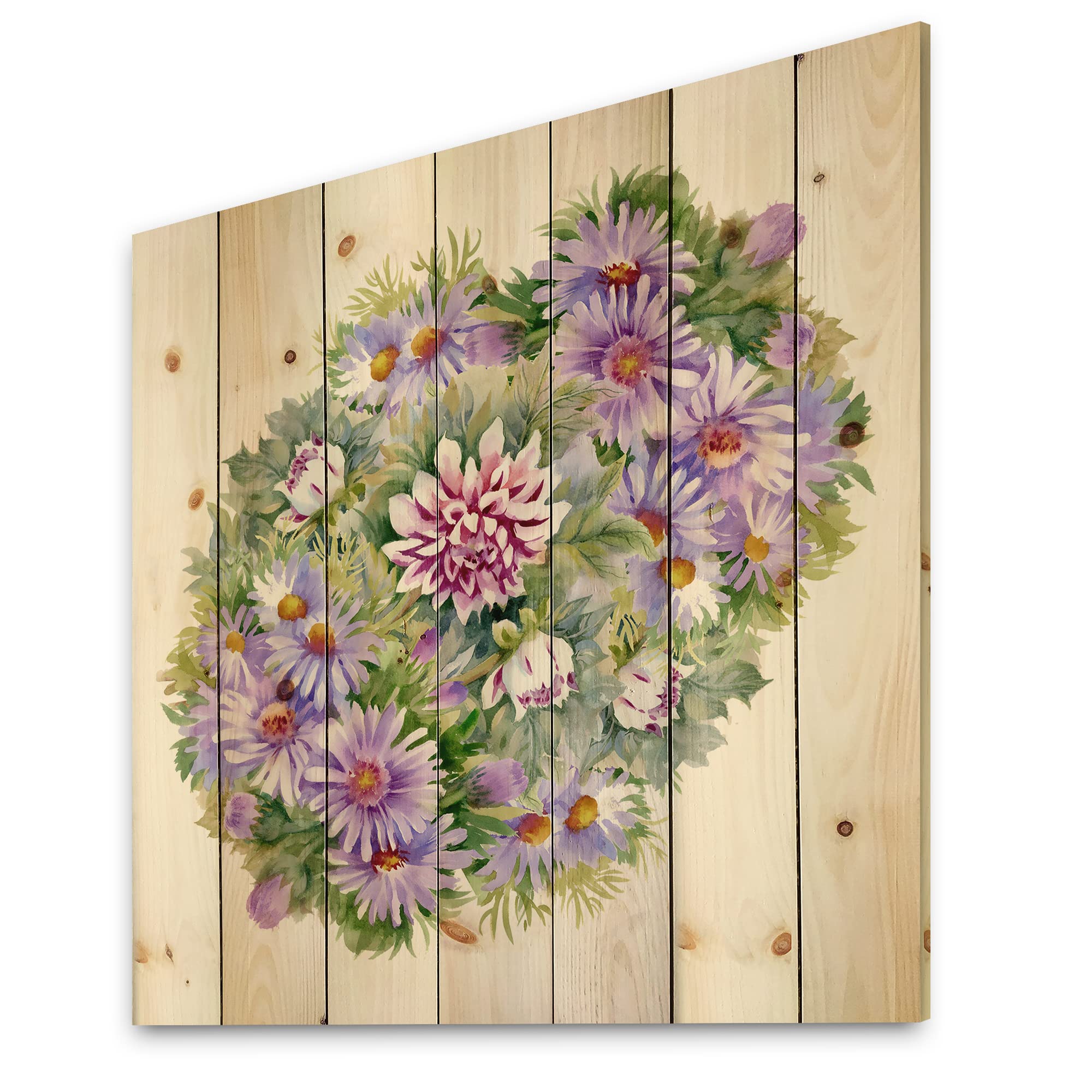Handcrafted Purple Chrysanthemum Daisy Wood Wall Art - Traditional Floral Home Decor Printed on Natural Pine Wood - Perfect for Living Room, Bedroom or Office Decoration