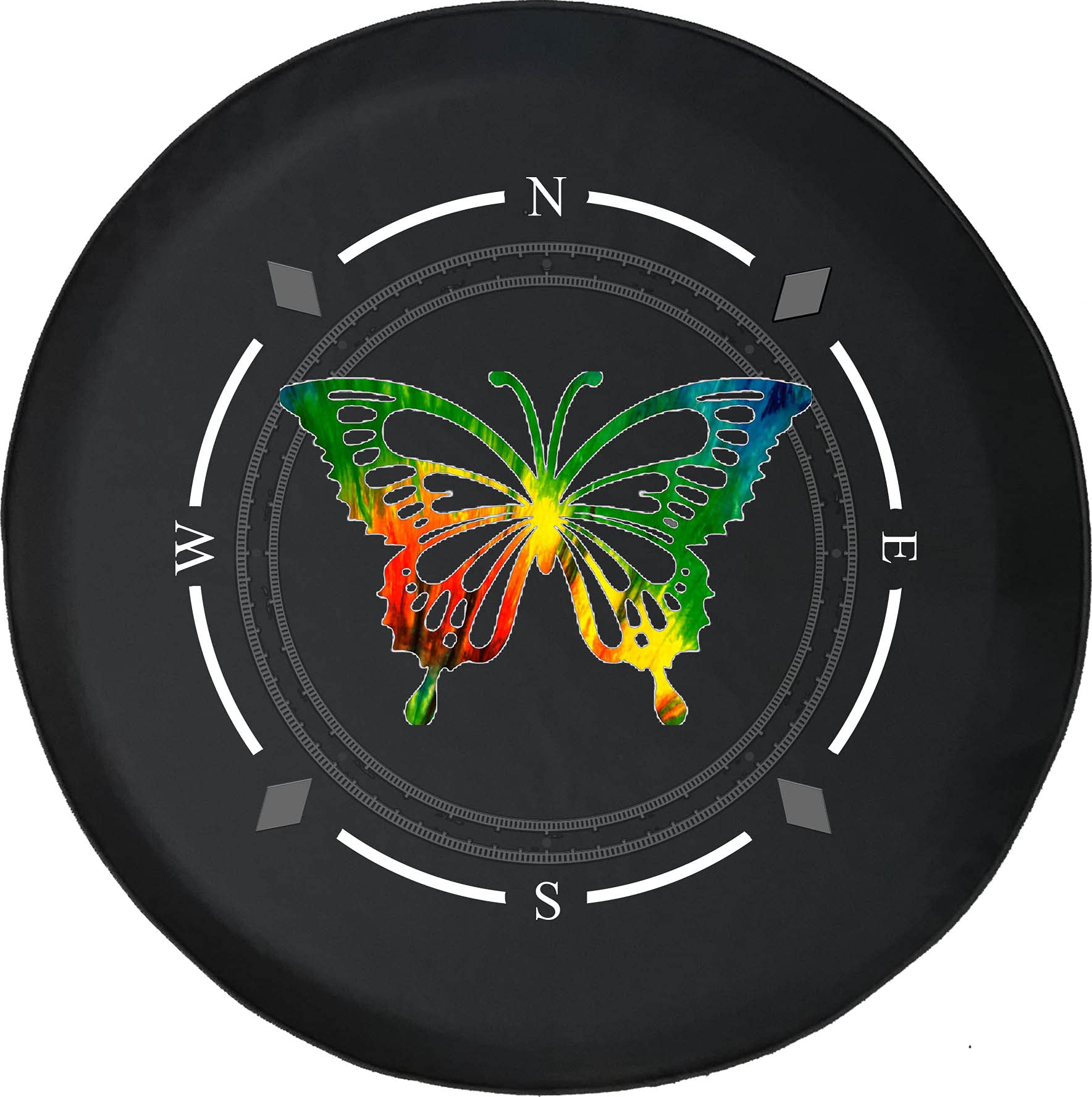 American Unlimited Spare Tire Cover - Compass Monarch Butterfly Peace Love Tie-Dye Wheel Cover for SUV, Trailer, RV Accessories | Durable & Waterproof Spare Tire Protector for Outdoor Adventures & Road Trips