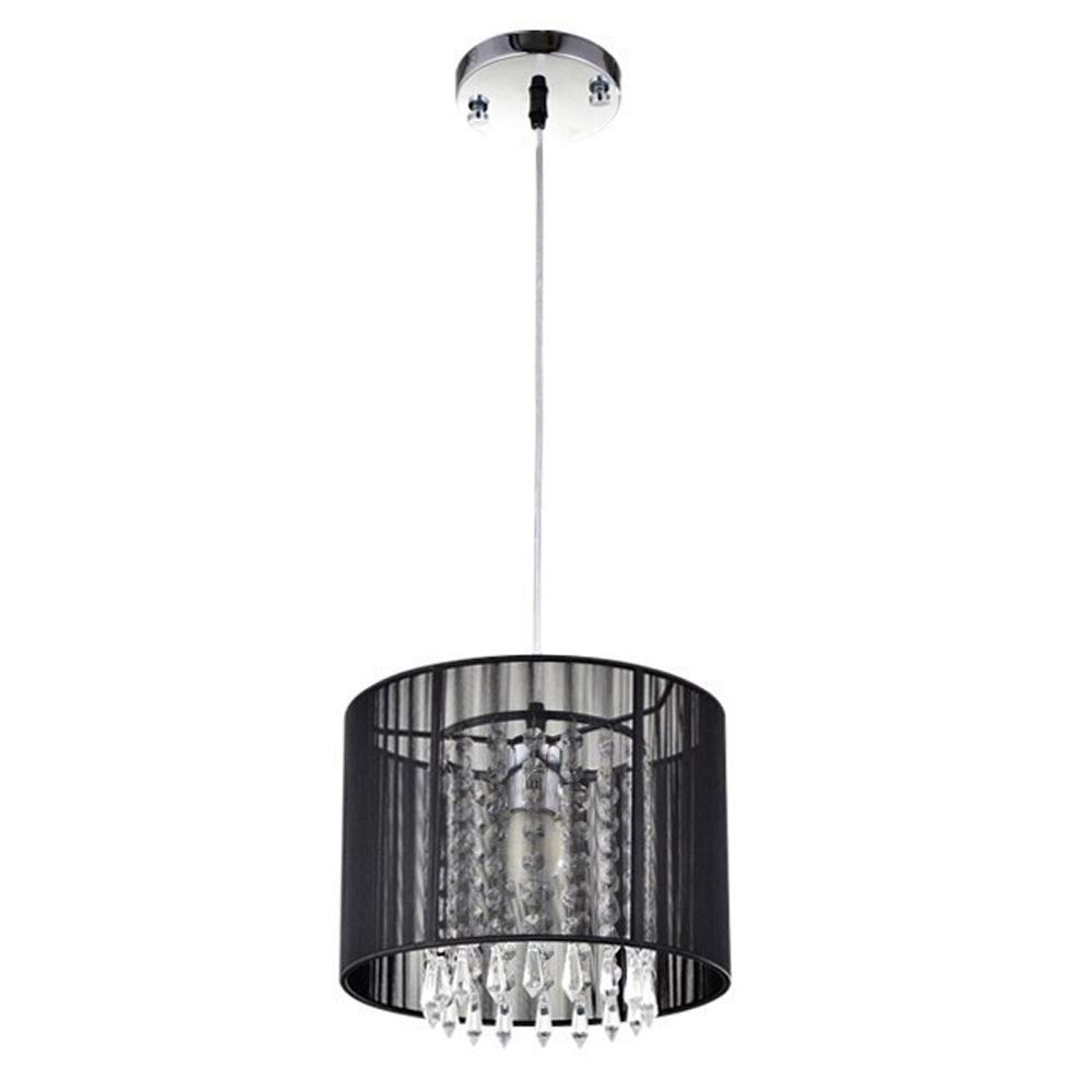 Modern European LED Crystal Chandelier with E27 Base - Black & Silver Brushed K9 Crystal Droplets Pendant Light with Fabric Lampshade for Living Room, Bedroom, Dining Room | Elegant Ceiling Lighting for Home Decor