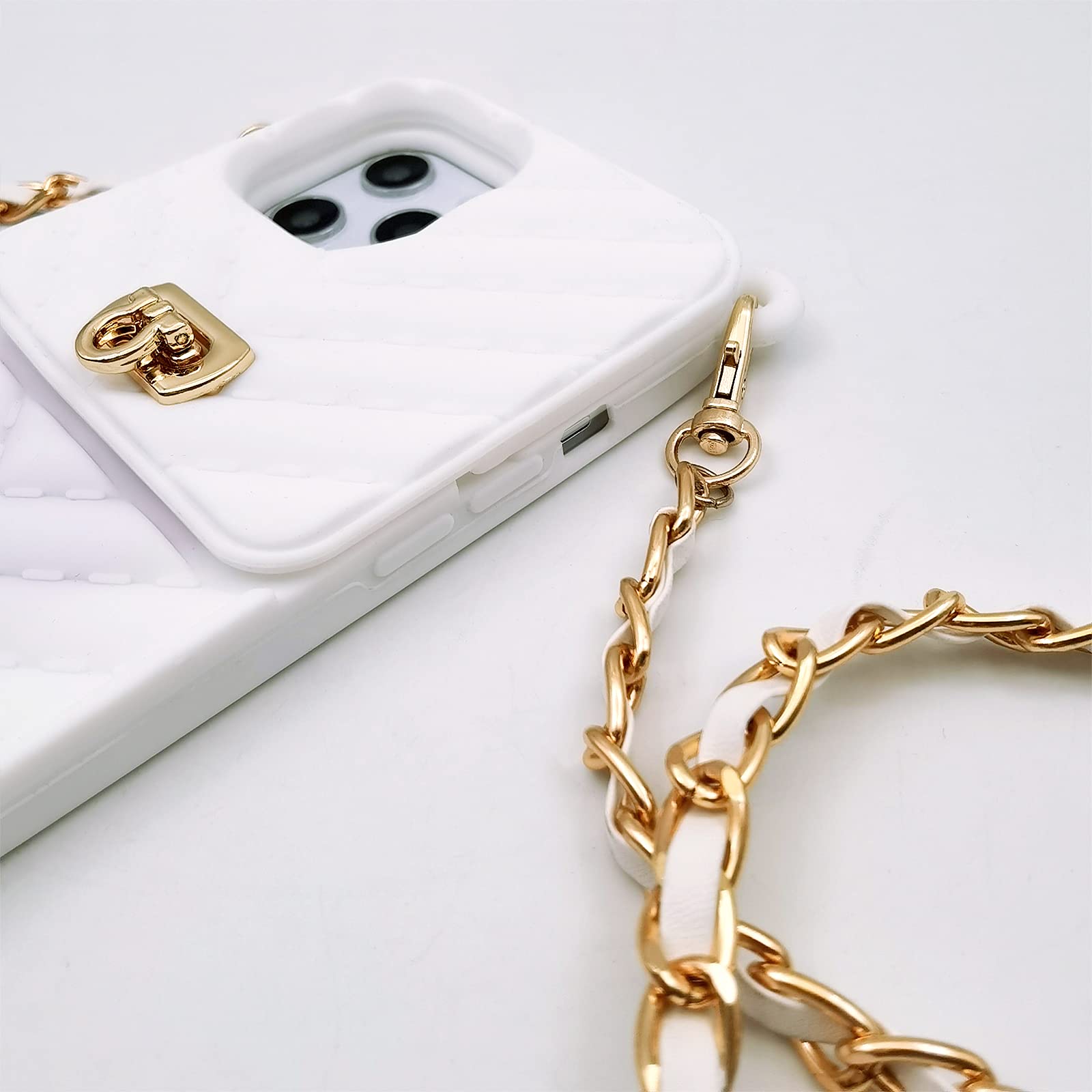 Premium Crossbody iPhone 13 Pro Max Wallet Case with Neck Strap - Slim Credit Card Holder & Soft Silicone Protection Cover for Women (White) | Perfect for Travel, Shopping & Everyday Use