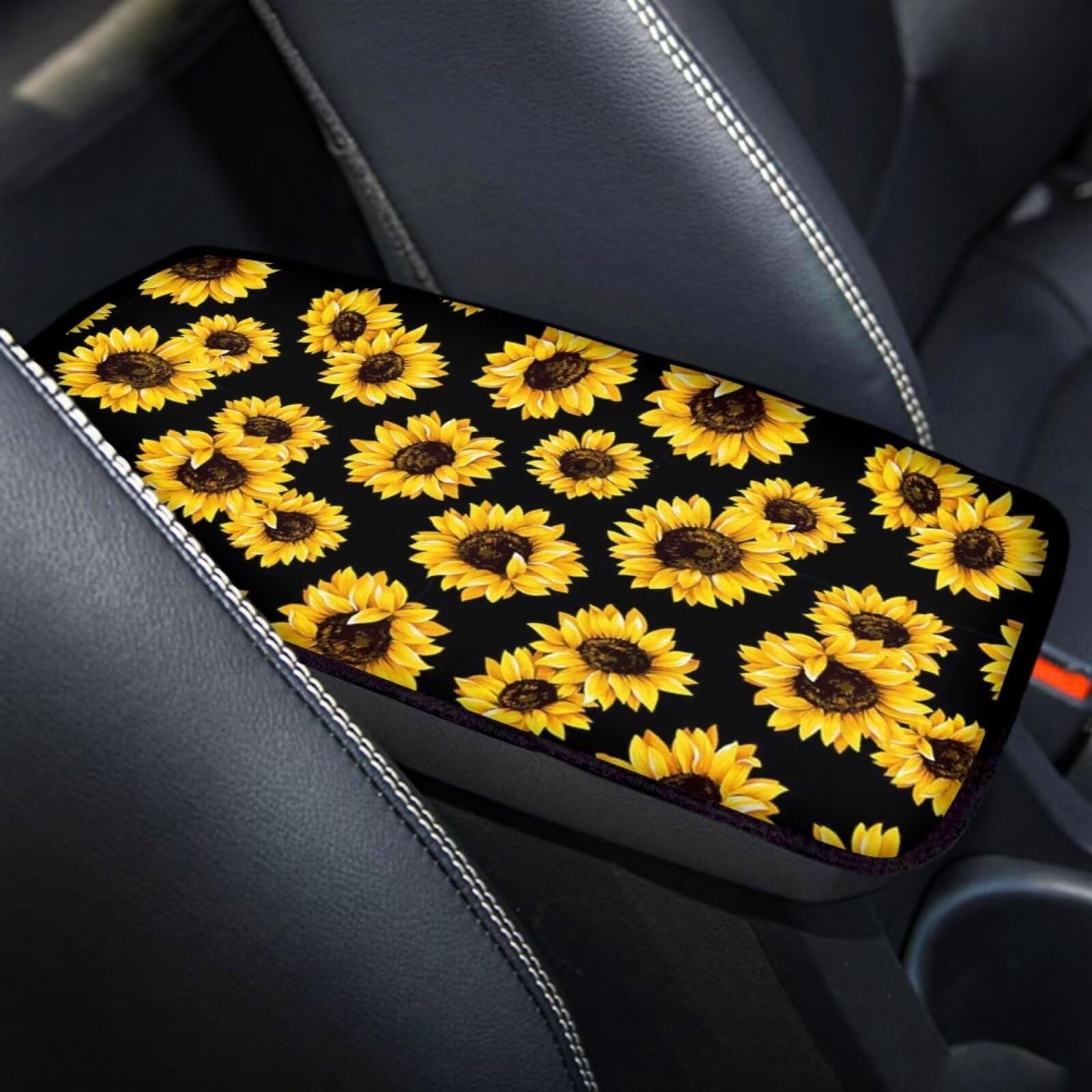 FOR U DESIGNS Universal Sunflower Car Armrest Cover Pad - Soft Center Console Cushion Mat for Sedan, SUV, Truck & Van - Comfortable Auto Accessories for Long Drives & Daily Commute