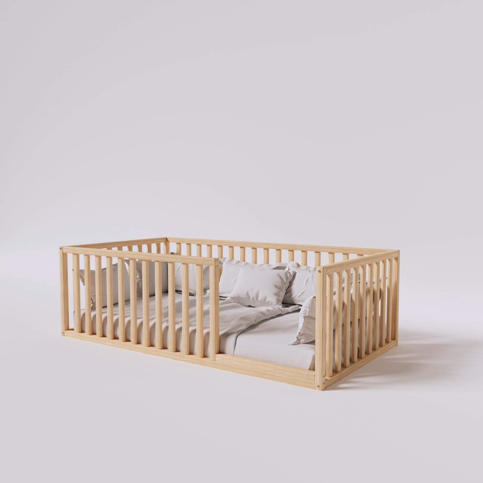 Montessori Floor Bed for Toddlers - 52x27.5 Inch Small Wooden Bed Frame with 18.9